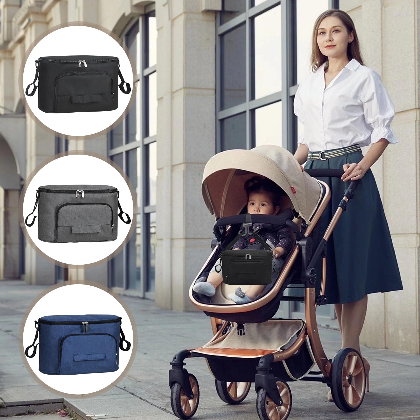 Multifunzione Borsa Organizer per Passeggino, Borsa Cambio Neonato, Impermeabile Borsa per Passeggino con Tracolla, Usato Come Borsa da Trasporto, Organizer Universale per Passeggino (Nero)