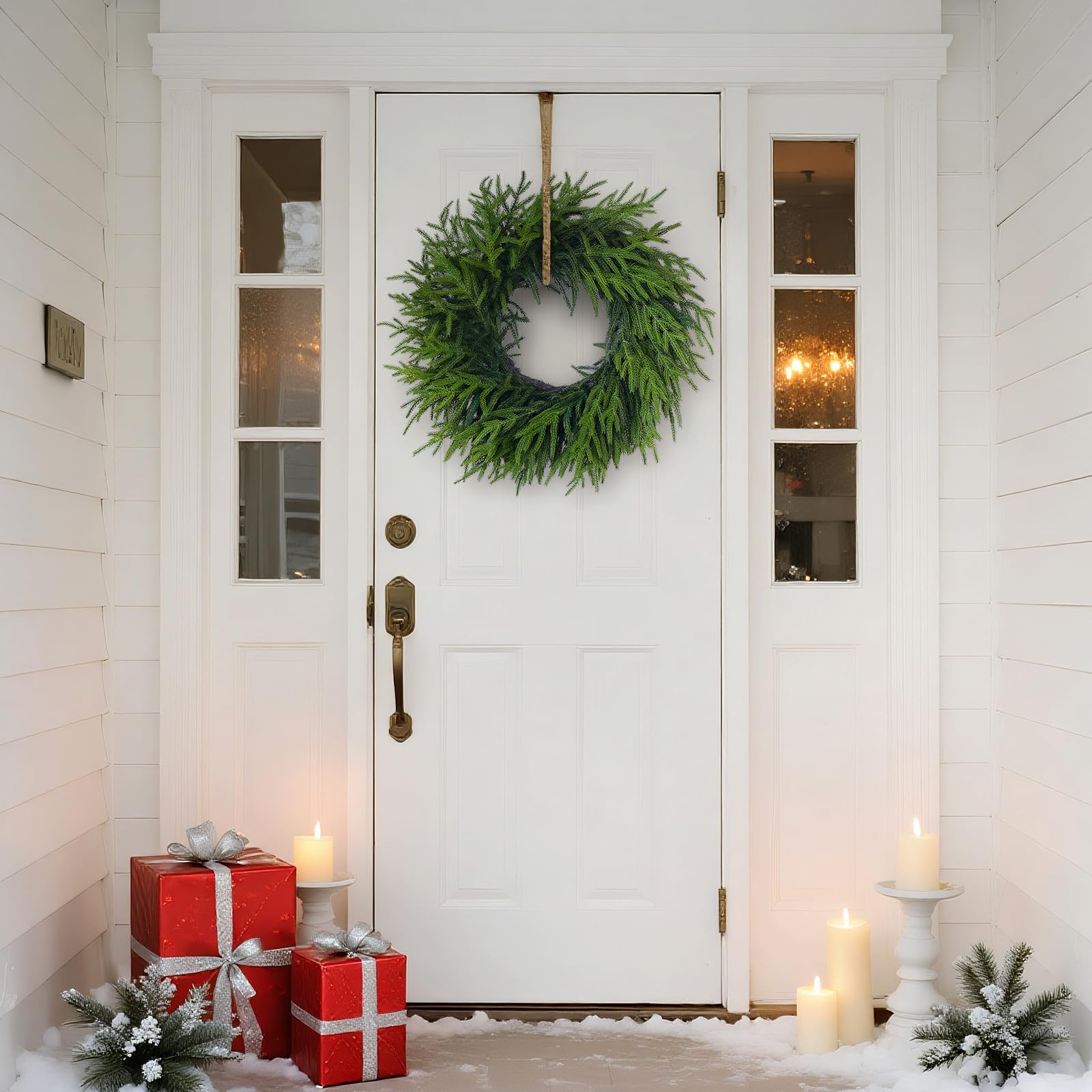 Norfolk-Kiefernkranz für Haustür, künstliche Weihnachtskränze, künstliche Tannennadeln, grüner künstlicher Kranz für Wände, Fenster, Veranden, Bauernhaus, Innen- und Außenbereich, Heimdekoration, 61