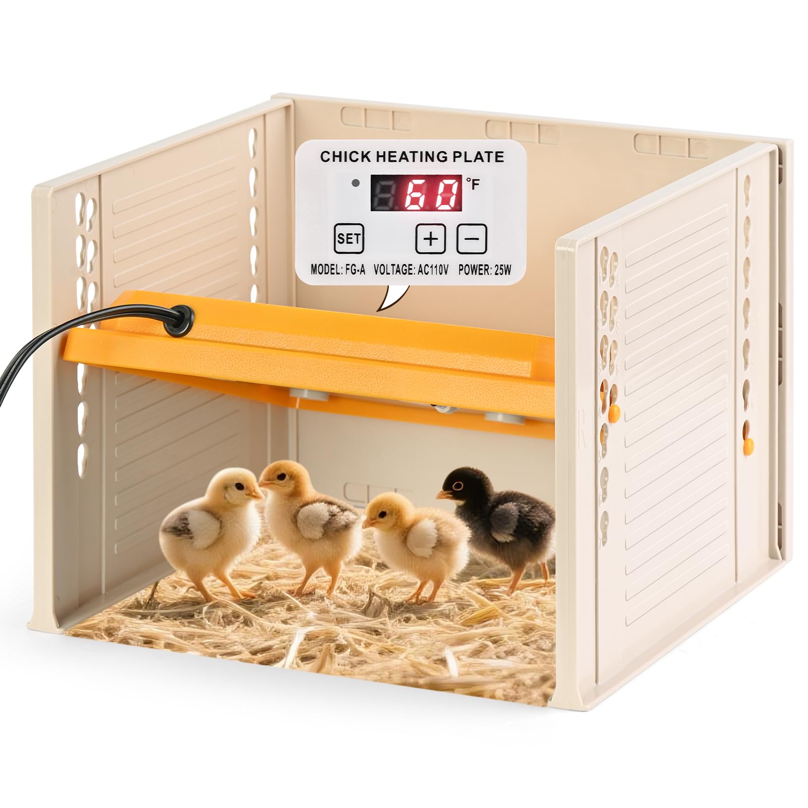 Famirosa Brooder Plate for Chicks, 25W Heat Plate with Temperature Control, 9.76" x 9.76" Brooder Heater Adjustable Height and Angle, Chick Warmer