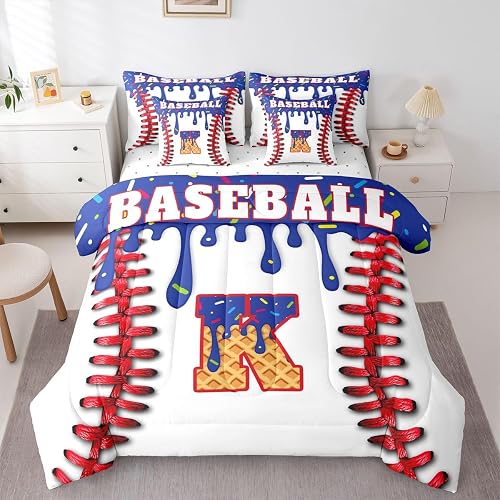 jejeloiu Custom Baseball K Comforter Set Twin Size Girls Bed in a Bag