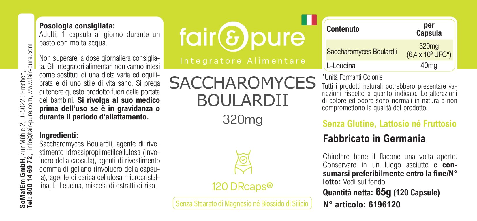 Fair & Pure® - Saccharomyces boulardii - 120 capsules - 6,4 milliards de levures probiotiques sous forme de DRcaps