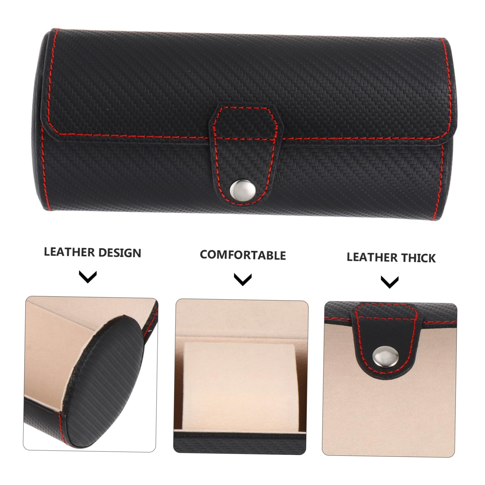 Uhrenrolle mit 3 Fächern aus Pu in Schwarz für Reise und Zuhause | Vintage Design, Schlicht und Elegant, zur Aufbewahrung von Schmuck und Uhren