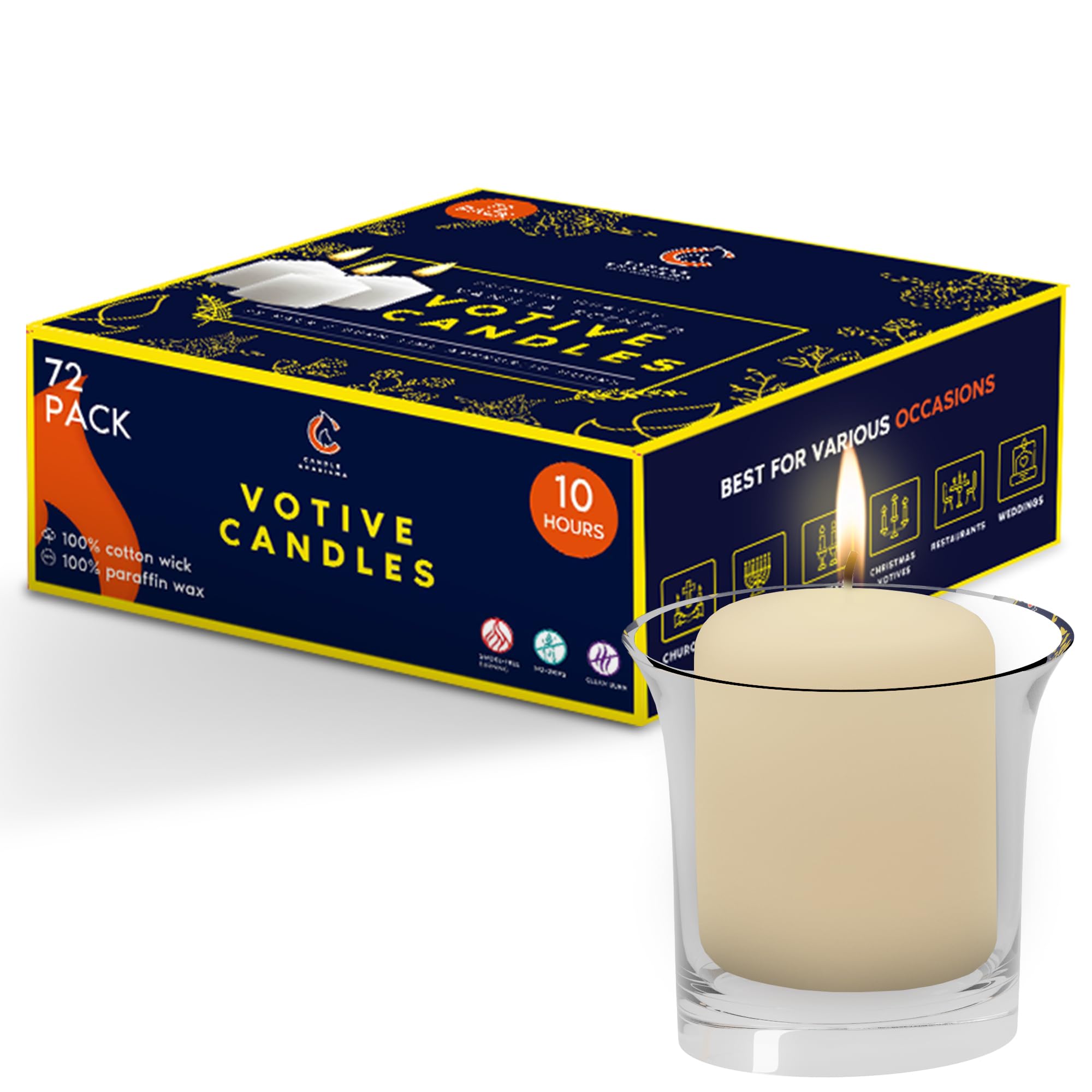 Candle Charisma Vanilla Scented Votive Candles - 10 Hour Burn time - Set of 72 for Dinner, Wedding, Halloween and Holiday Decorations