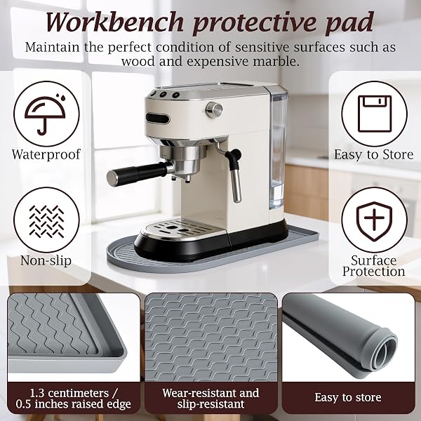 Kaffeemaschine Unterlage Silikon Matte für De'Longhi Dedica Style, Philips Senseo Original Plus und Ninja Creami 40 x 20 x 1,3 cm Grau - 4