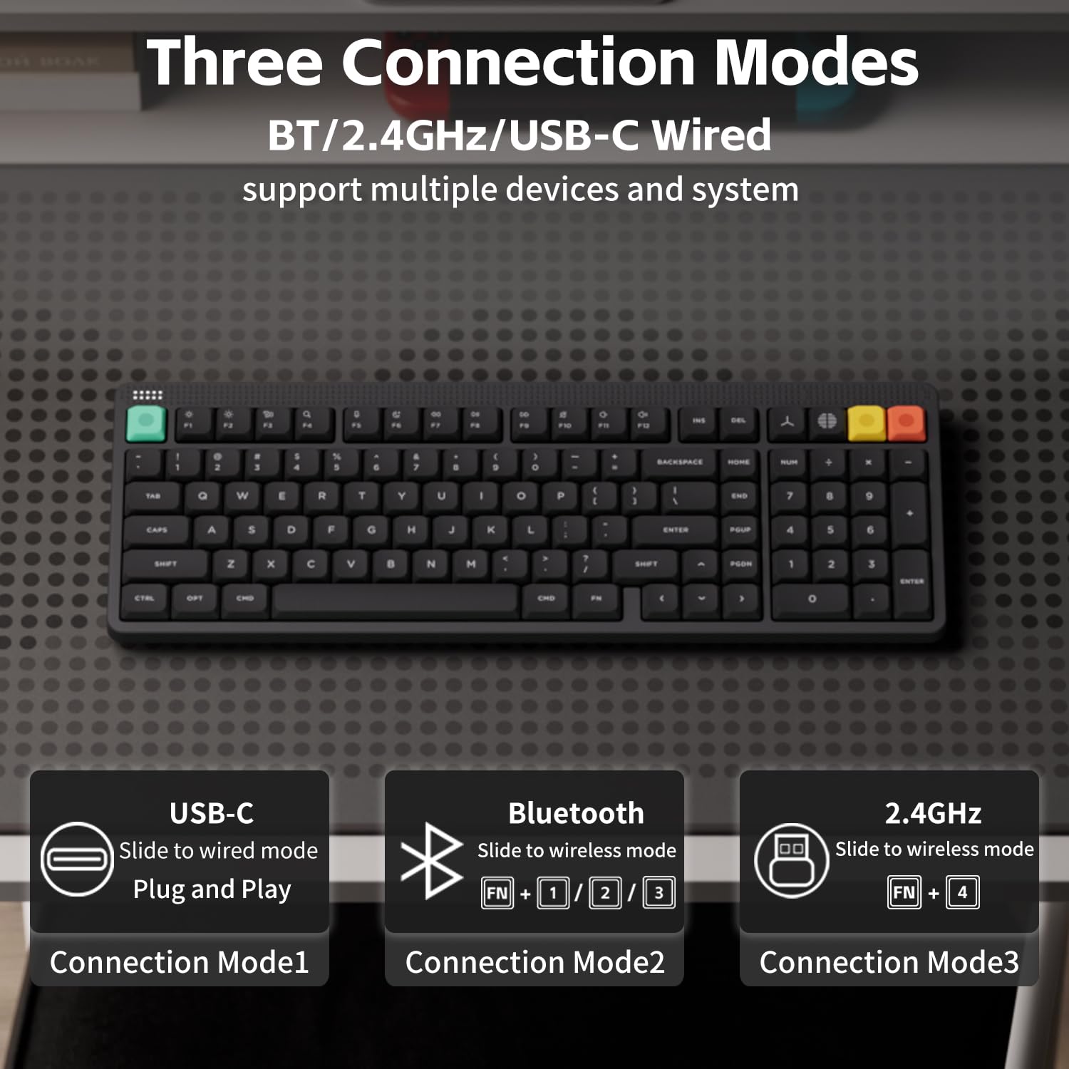 nuphy Node100 Wireless Mechanical Keyboard, Hot Swappable Custom Low Profile Keyboard, 103 Keys Computer Gaming Keyboards, Supports Touch Gestures, PBT Keycaps, RGB Backlit, Bluetooth/2.4GHz/USB-C - 3