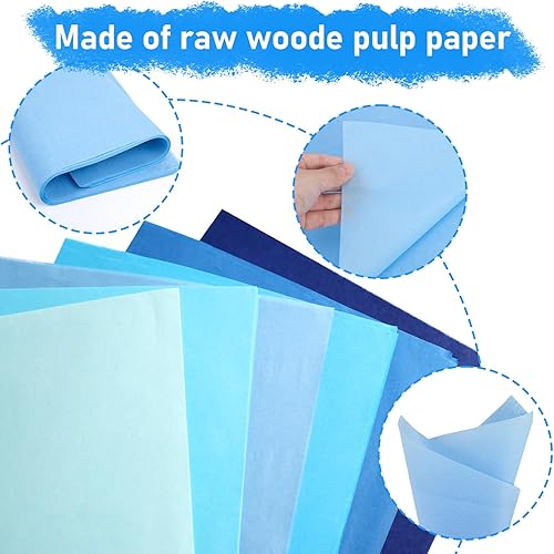 Miniatura 3 de VGOODALL 450 hojas de papel de seda azul, papel de regalo de 11.5 x 8 pulgadas, a granel para decoración de graduación, cumpleaños, manualidades,