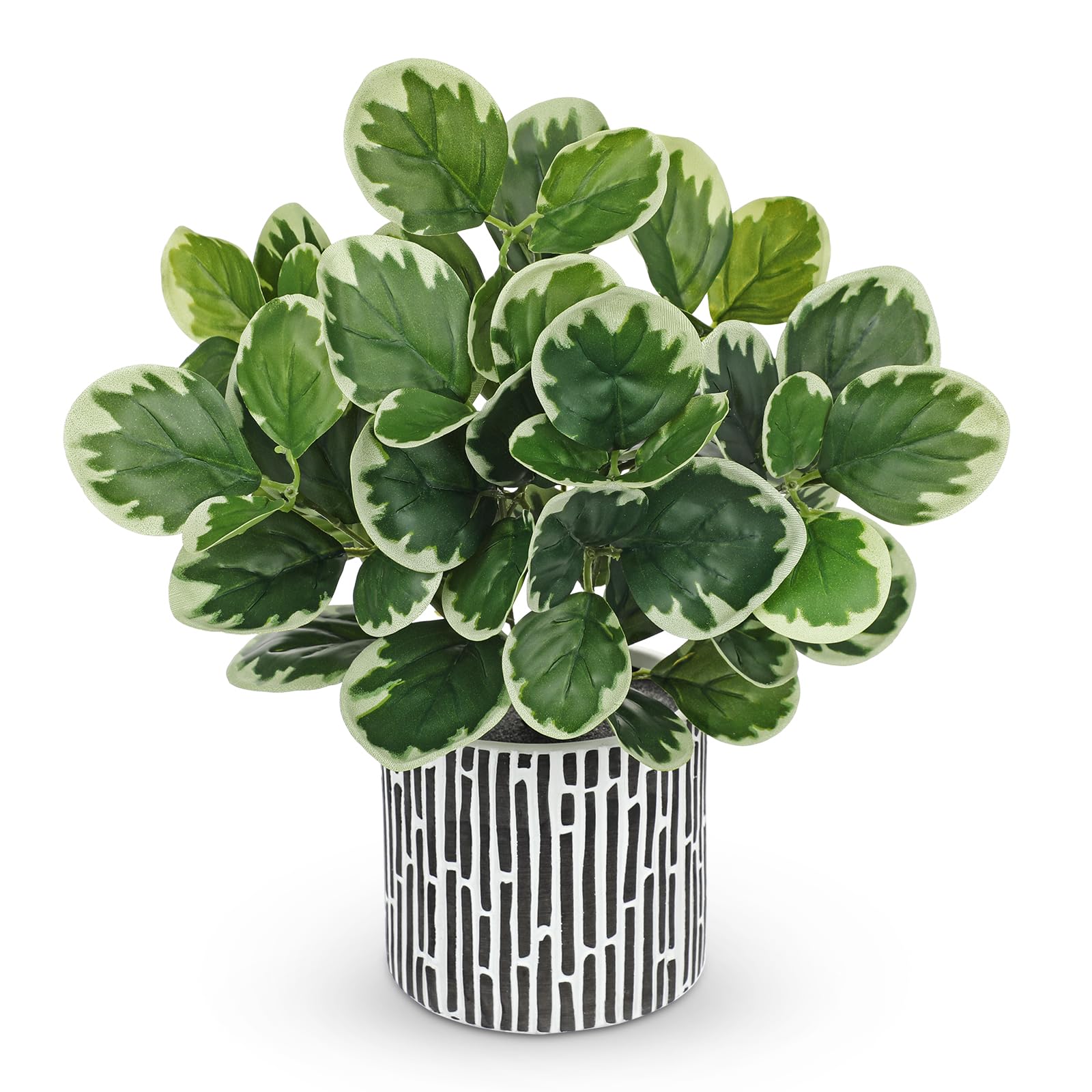 Oairse Fake Plants 37cm Artificial Plants Indoor with Black Pots Decorative Fake Potted Plants Realistic Faux Peperomia Plant for Home Office Kitchen Bathroom Living Room Shelves Desk Décor