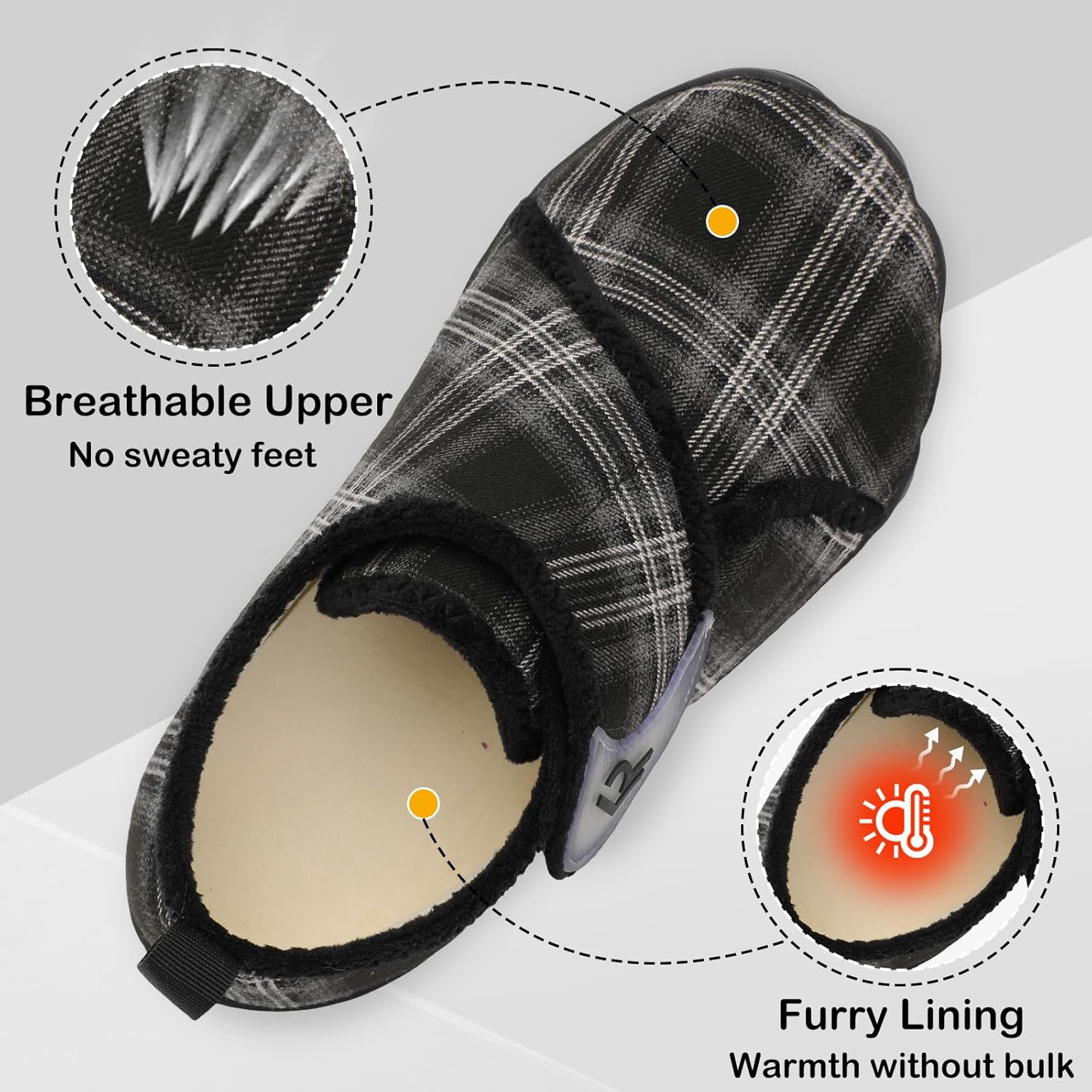 relxfeet Men's Slippers Wide Width Adjustable Orthopedic Diabetic House Shoes for Neuropathy Swollen Feet Relief Non-Slip Rubber Sole Indoor Outdoor - Image 5