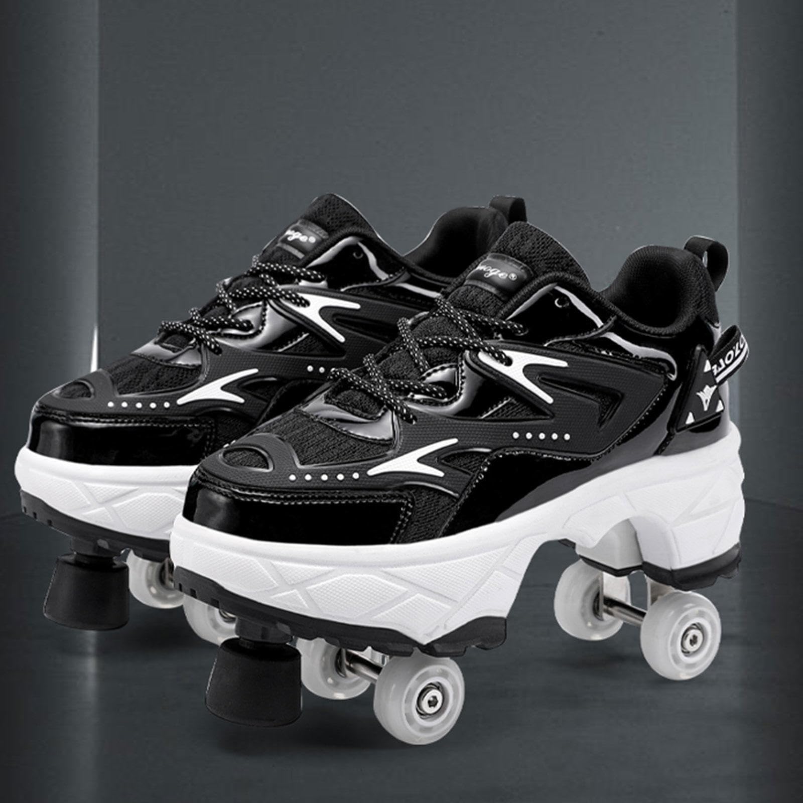 Chaussures De Patins À roulettes Unisexes Chaussures Déformées Multifonctionnelles 2 en 1, Chaussures Parkour pour Adultes/Enfants, Chaussures À roulettes pour Cadeau Débutant,White1-37EU