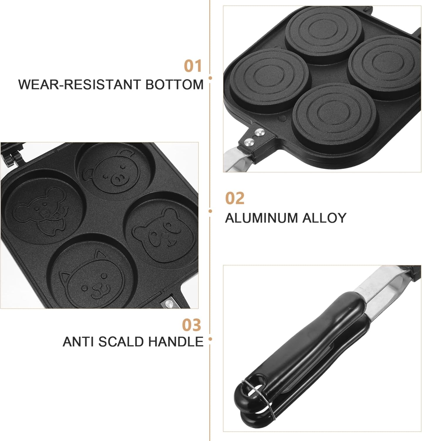 Cabilock Double Side Non Stick Egg Pan Four Breakfast Skillet Cooker for Eggs Burgers and Easy to Clean Cooking Tool for Home Use