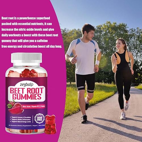 Miniatura 5 de ZEGBALP Gomitas de raíz de remolacha sin azúcar, refuerzo de óxido nítrico para energía saludable y apoyo a la circulación con vitamina B12 y folato