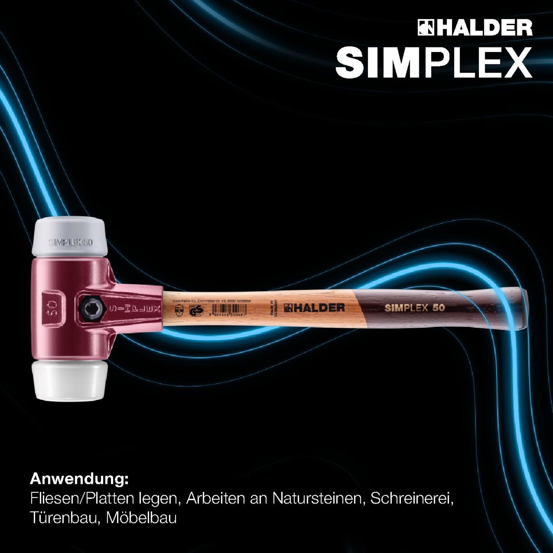 SIMPLEX-Schonhammer, TPE-mid/Superplastik; mit Tempergussgehäuse und hochwertigem Holzstiel | D=60 mm | 3037.060