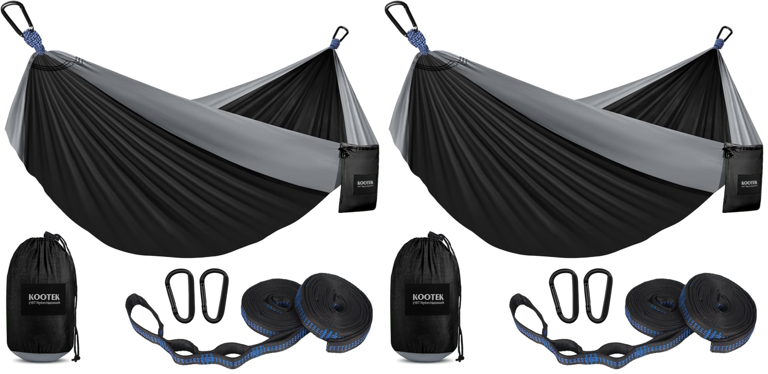 Kootek Camping Hammock 500 lbs Capacity, Portable Hammocks with Tree Straps &amp; Attached Carry Bag, Camping Essentials Gear, Perfect for Outside Indoor Hiking Beach Backpack Travel (Pack of 2)