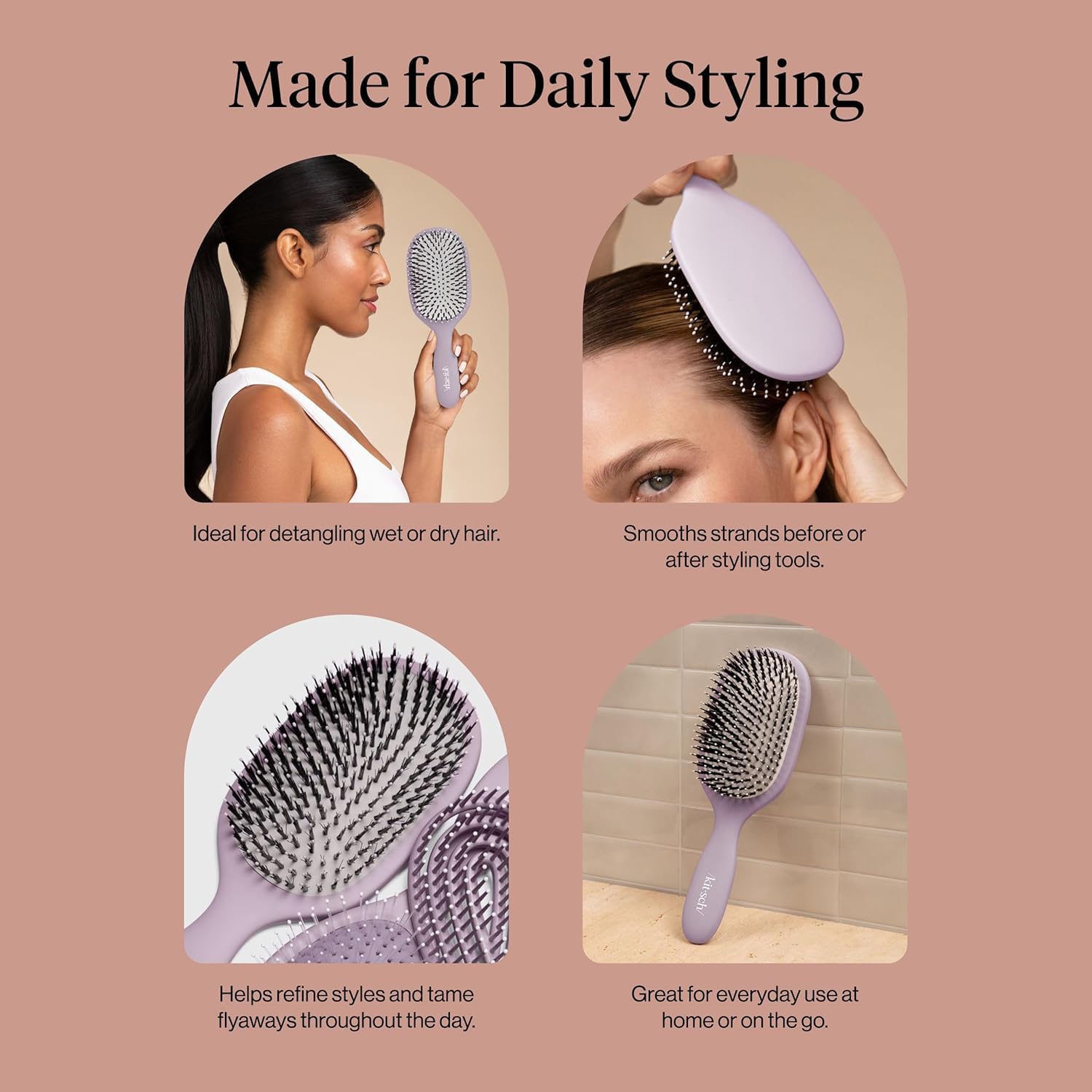 Kitsch Cepillo de pelo suave y pulido, cepillo desenredante y cepillo para el cuidado del cabello, con cerdas duales, cojín flexible para control de encrespamiento, brillo y estilo suave, cepillos