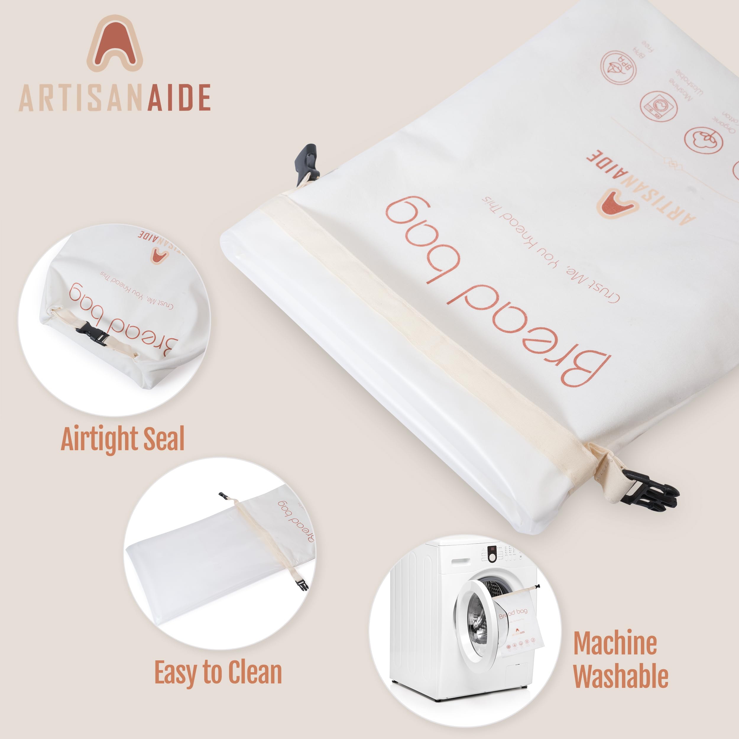 Paquete de 2 bolsas de pan de 12 x 17 pulgadas, almacenamiento de pan para masa madre casera, bolsas de pan reutilizables para pan casero, cierre de hebilla, lavables a máquina, aptas para congelador,