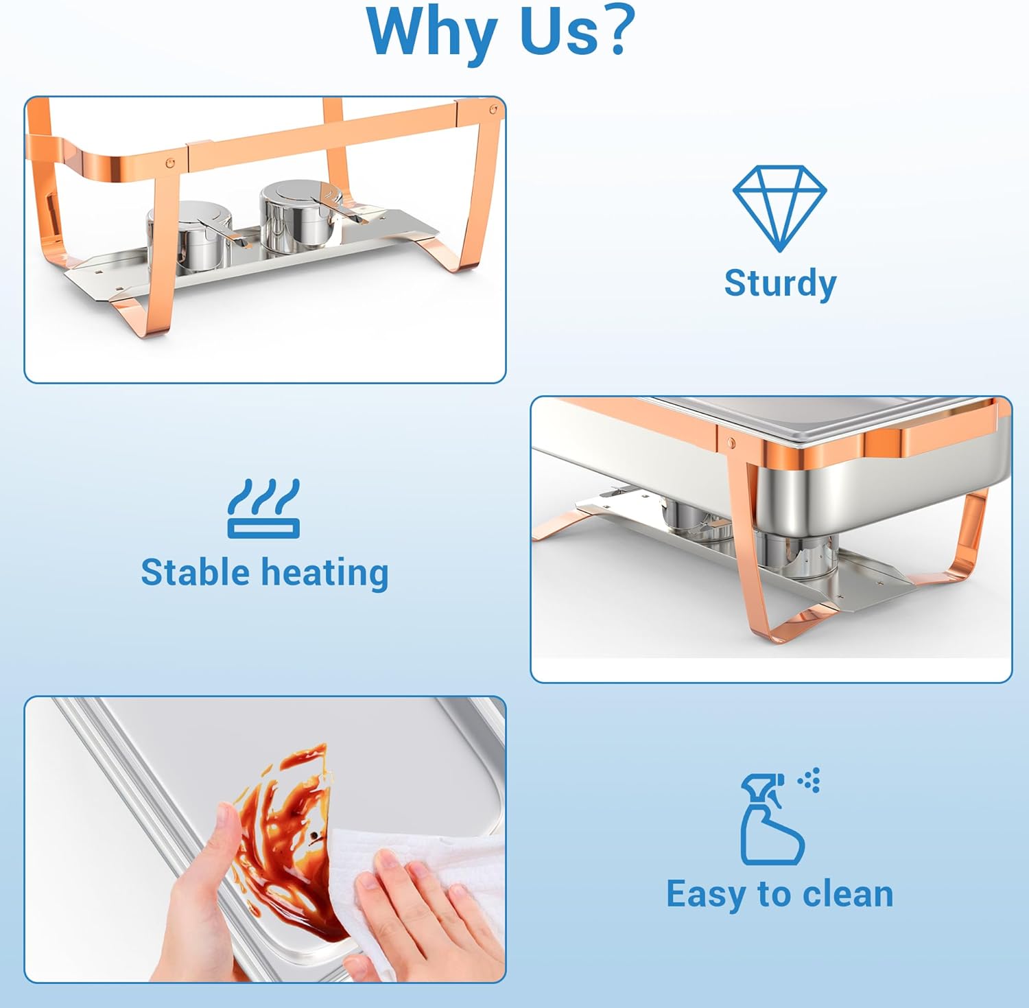 2Pack 8.5 QT Chafing Dishes for Buffet, Rectangular Stainless Steel Food Warmers with Lids, Pans & Fuel Holders for Catering, Parties & Weddings