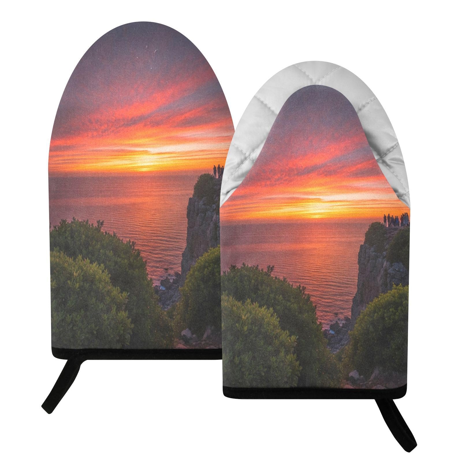 BURSTDDY Seaside Sunset Oven Mitt,Heat Resistant Kitchen Mitts for Cooking