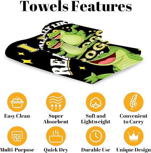 Miniatura 7 de Juego de toallas de baño con diseño de rana, con texto en inglés "I Just Really Like Frogs, Ok", juego de toallas de 3 piezas con estampado suave y