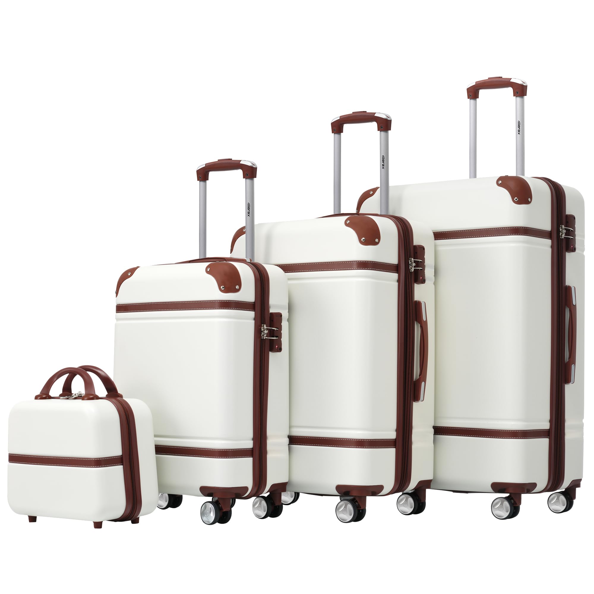 Merax Luggage Set 3 Piece Suitcase Set with 1 Cosmetic Case Expandable Spinner Wheels Vintage Luggage Sets(White,20"+24"+28")