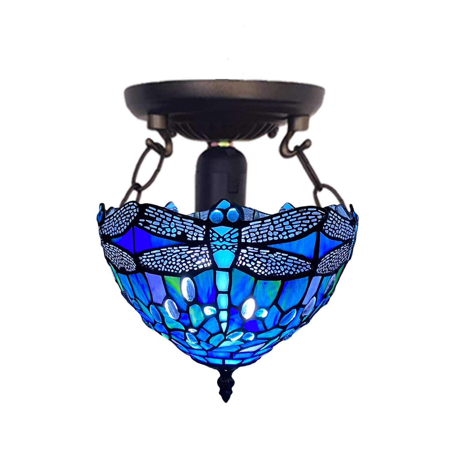 Auroh Multicolor Tiffany Style Ceiling Lamps Stained Glass Handcrafted Lamp Shades Antique Design Ceiling Light For Living Room Bedroom Lounge Hallway (C-1007)