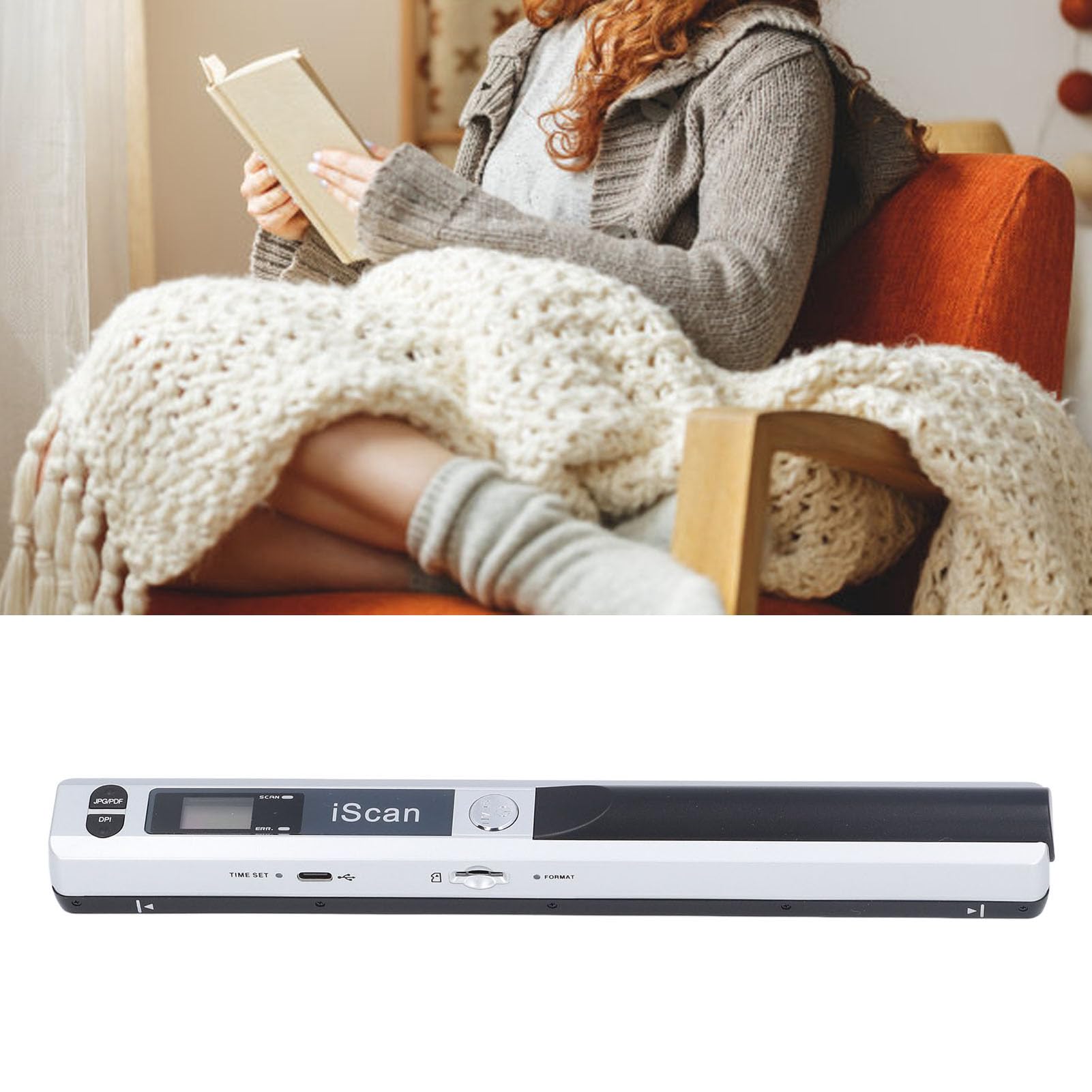 Tbest Tragbarer Scanner, Handscanner, Dokumentenscanner, Scanstab, 900 DPI, A4, Farbfoto, Bildscan, JPG, PDF, USB 2.0, 32 GB, Micro-SD-Karte, Unterstützung für Dokumente, Fotos, (Silver)