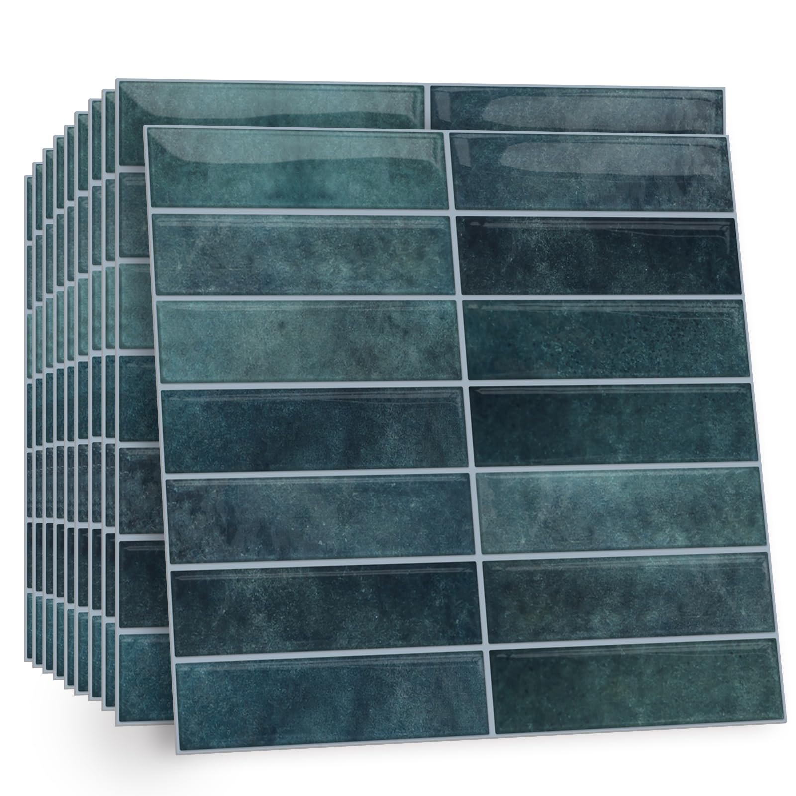 TOARTi 10 Sheets 2D Blue Green Self Adhesive Wall Tiles,12×12inch Stick On Wall Tiles Kitchen Splashbacks for Walls,Tile Stickers Peel and Stick Backsplash Splashback Decals Tile — image 1
