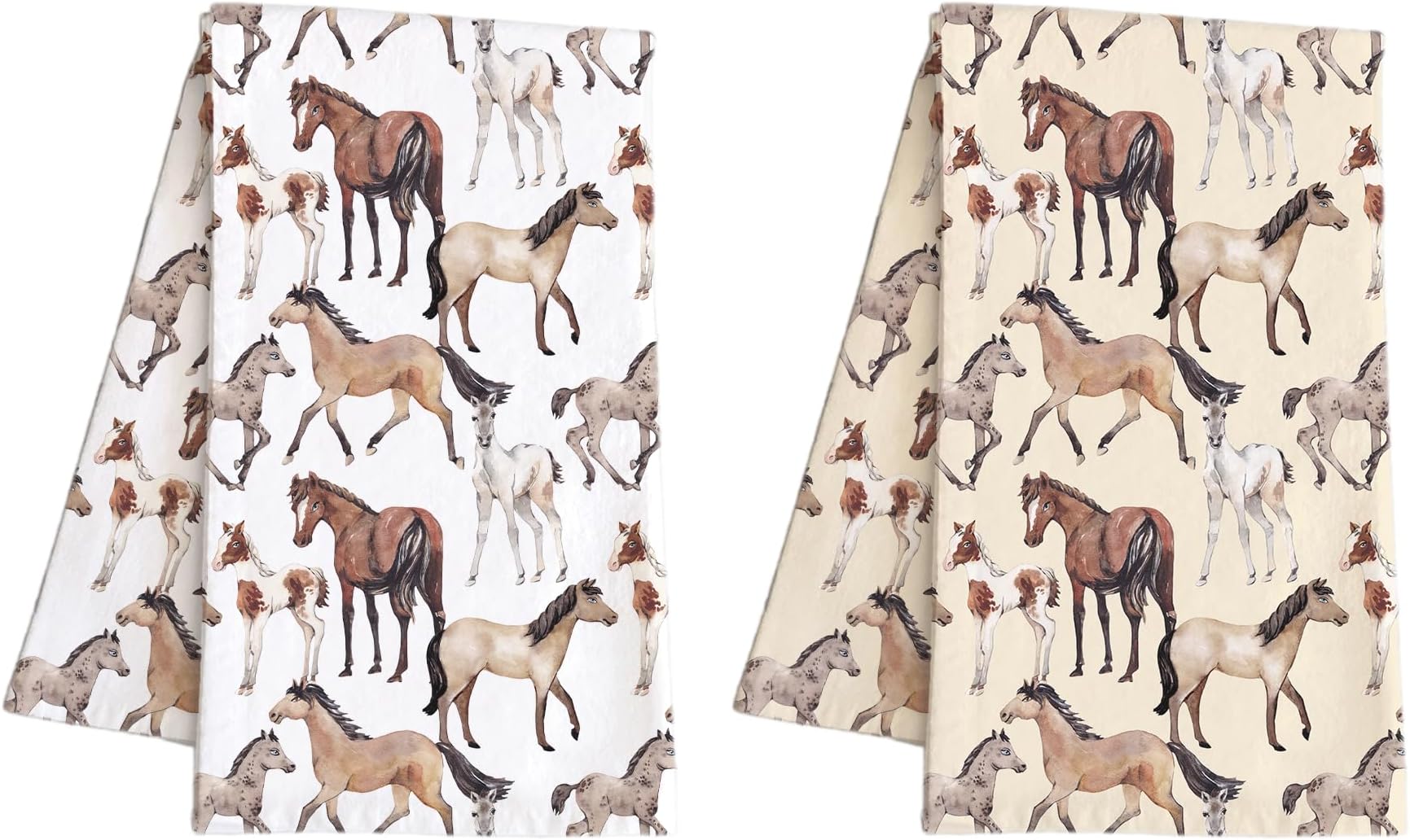 CarOptics Watercolor Horse Kitchen Towels Dish Towels, 16 x 24 Inch Cute Farmhouse Animal Ultra Absorbent Drying Cloth Tea Towels for Cooking Baking Set of 2