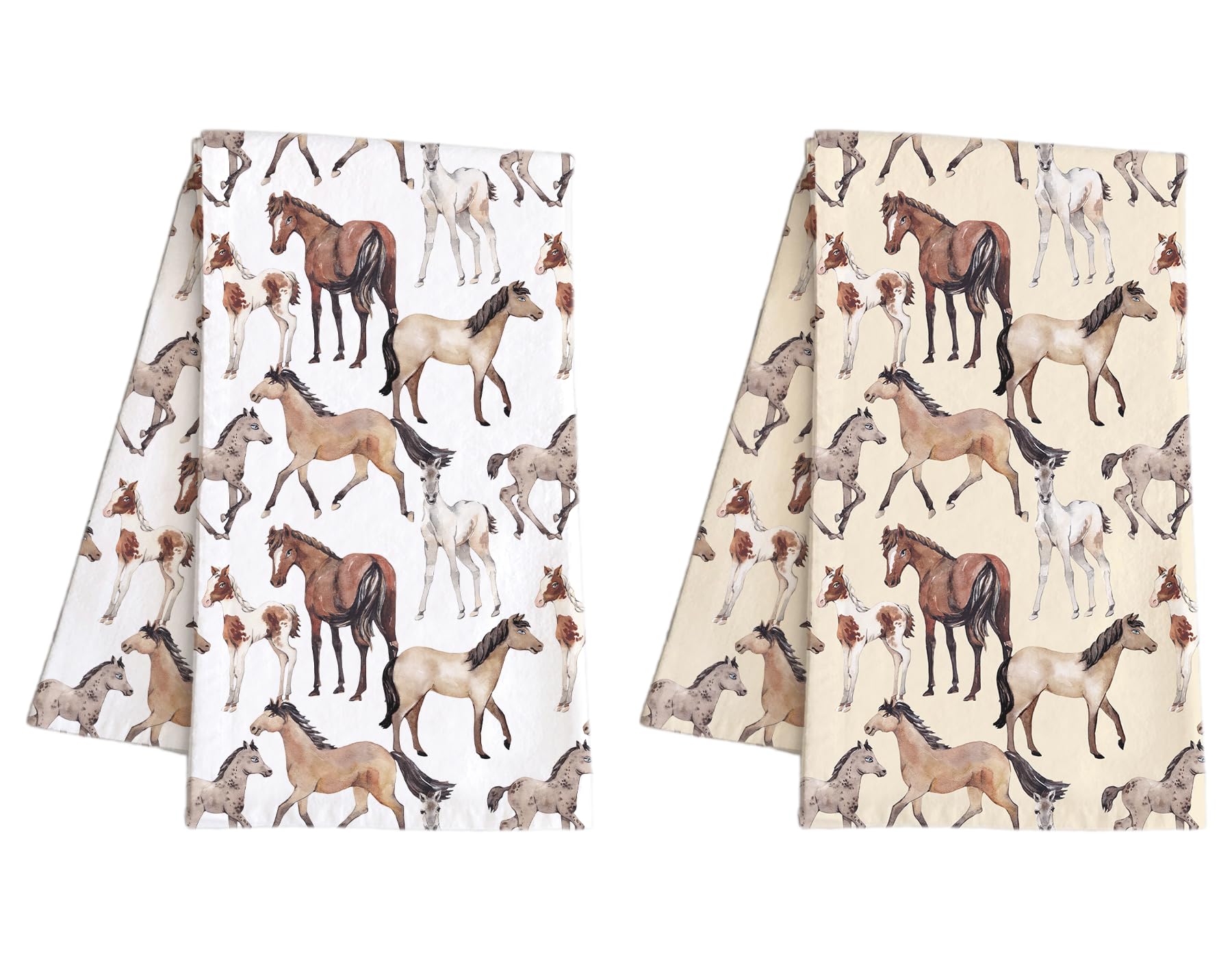 CarOptics Watercolor Horse Kitchen Towels Dish Towels, 16 x 24 Inch Cute Farmhouse Animal Ultra Absorbent Drying Cloth Tea Towels for Cooking Baking Set of 2