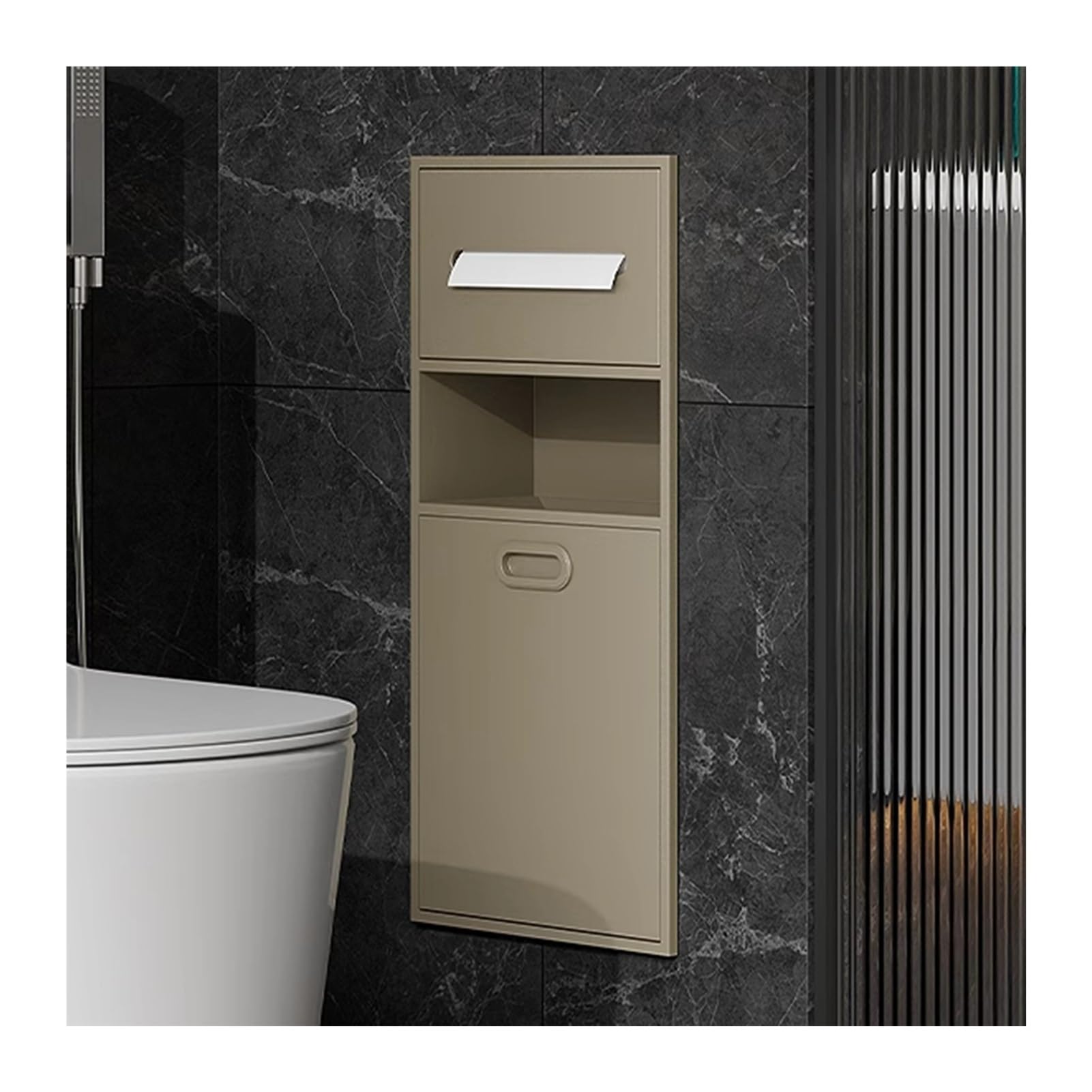 QUSYZD Stainless Steel Shower Niche - Waterproof Recessed Shower Shelf for Wet Room, Grey-Alcove Organizer for Toiletries, Shampoo, Toilet Paper & Trash Can,Tea Apricot-11.81x25.59x5.51in/30x65x14CM
