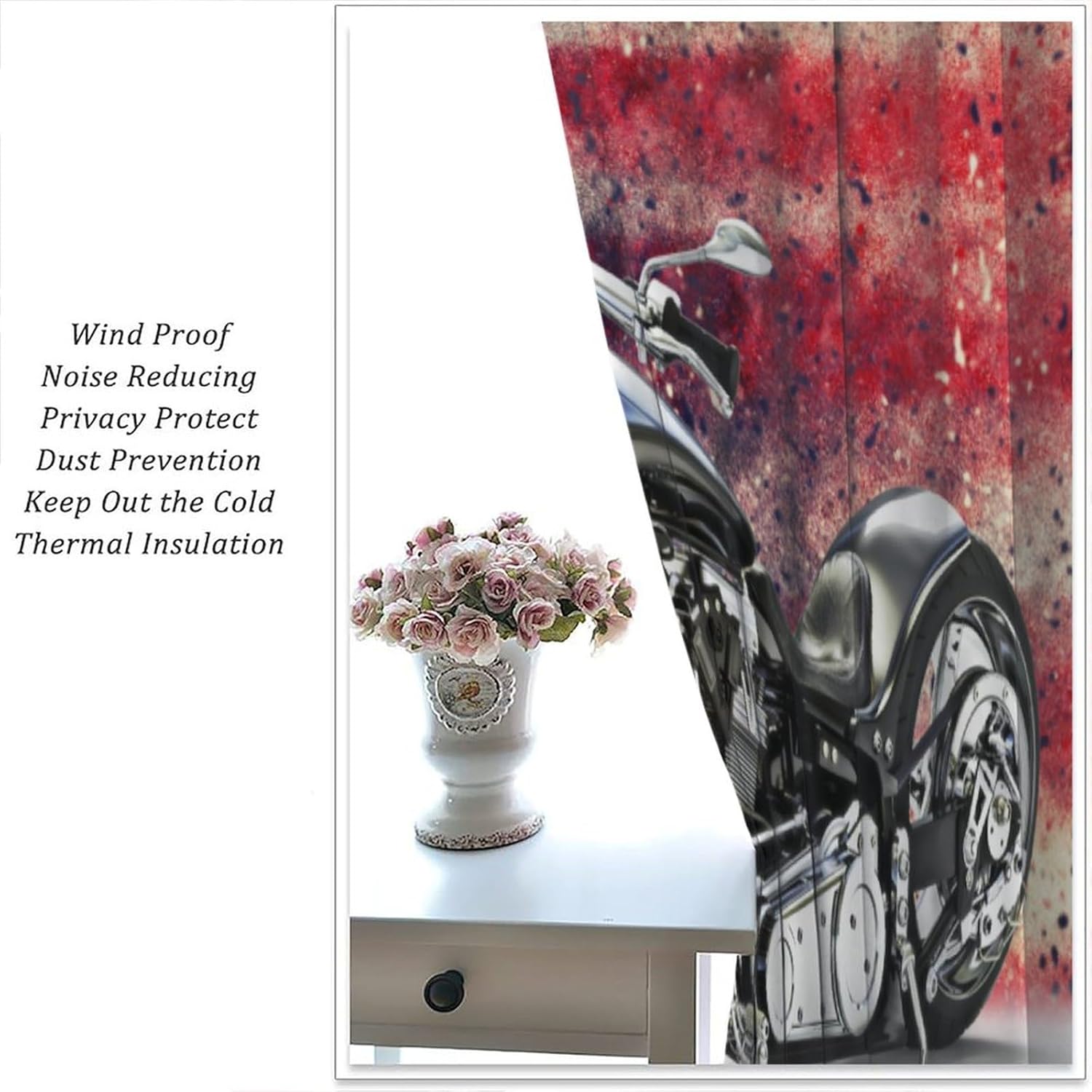 Motorcycle Curtains, Gradient American Flag 3D Motorcycle Blackout Window Treatments, Rod Pocket Thermal Insulated Drapes 2 Panel Sets for Boys Kids Men Bedroom Living Room, 42" W X 63" L