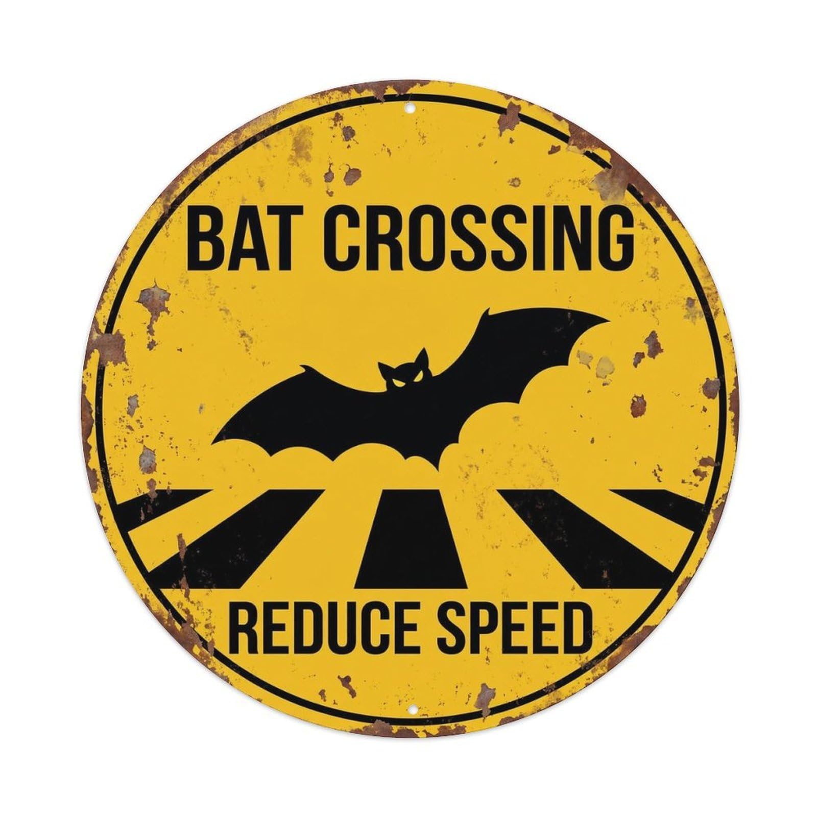 Bat Crossing Reduce Speed Shabby Metal Tin Sign