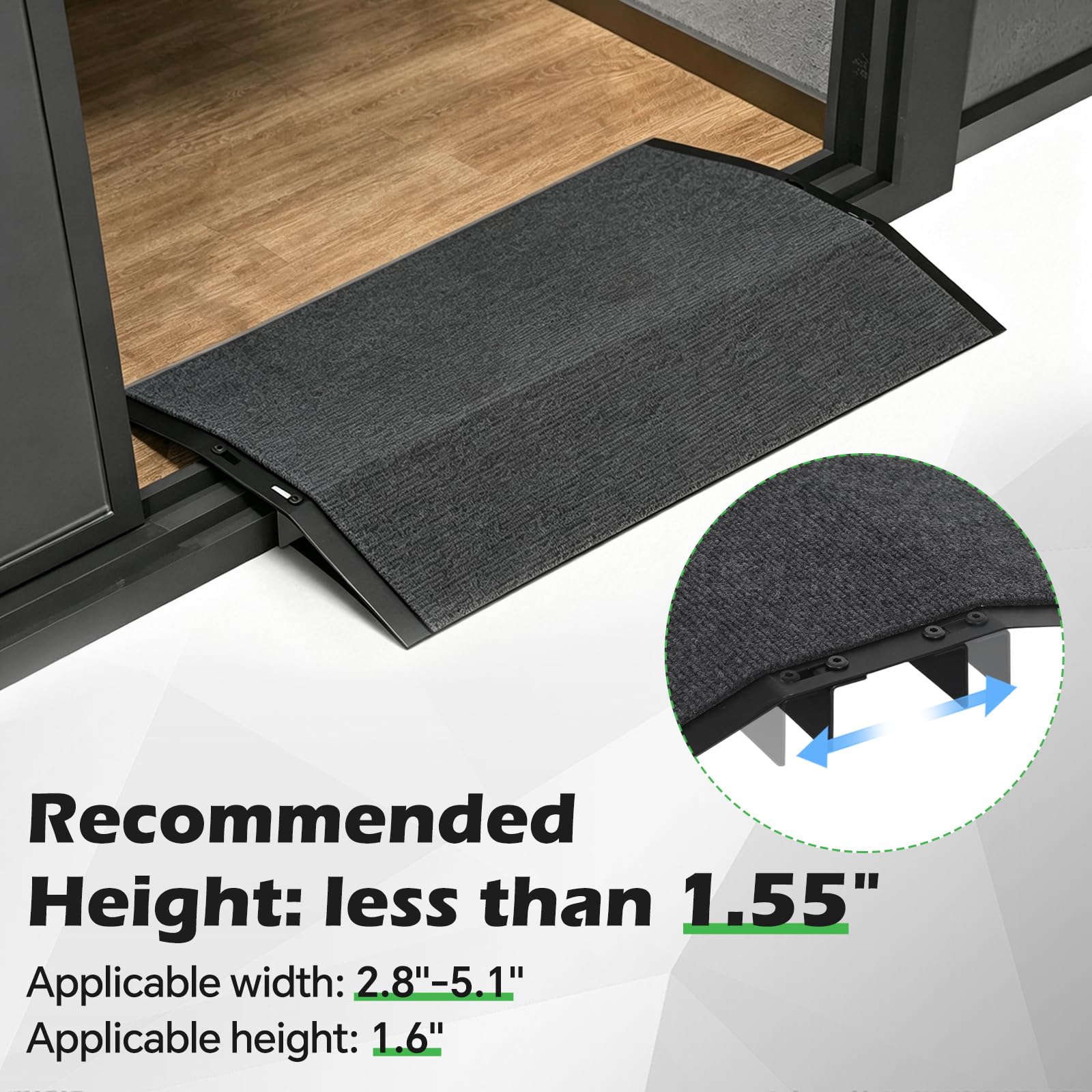 Rampa progowa dla wózków inwalidzkich, 70 x 43 x 4 cm, rampa progowa z matą antypoślizgową do przejść drzwiowych o szerokości 7-13 cm, most progowy do wózków inwalidzkich, chodzika, robota ssącego