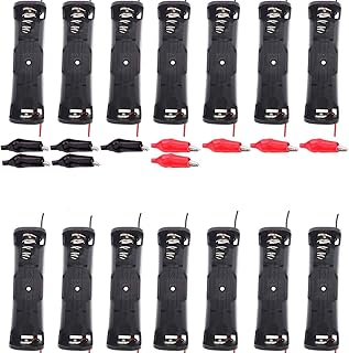 RUNCCI-YUN 14 pcs 18650 Battery Holder， 3.7V Battery holder case， Plastic battery holder，with Wire Leads battery holder，（Black）+10pcs Metal Insulation Clip Battery Alligator Clip Clamps