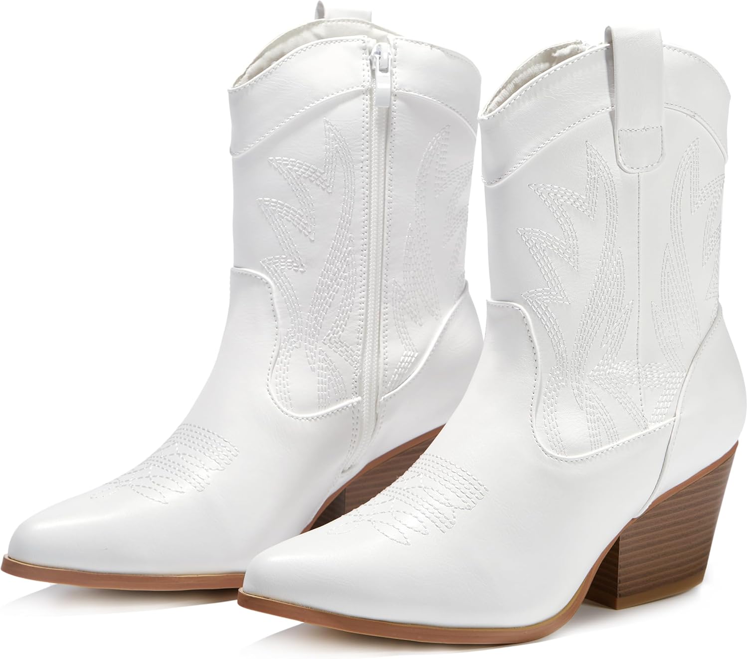 PEPPEP Western Cowgirl Cowboy Ankle Boots for Women or Ladies, Mid Calf, Vegan Leather Embroidered Upper, Low Heel, Fashionable Pointed-toe, Well Made - Image 4