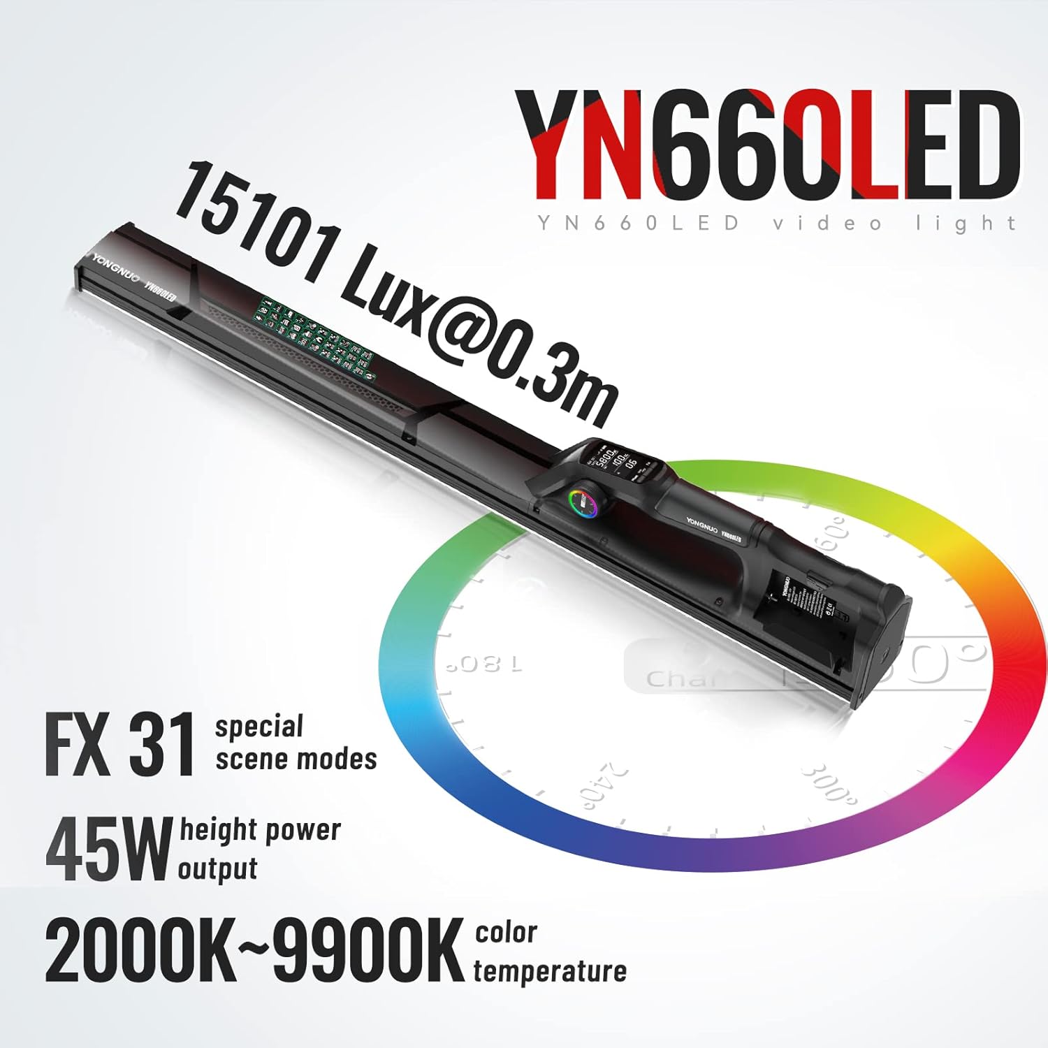YONGNUO YN660LED Video Light RGB Handheld Light Wand Stick 45W 2000-9900K Adjustable Photography Light