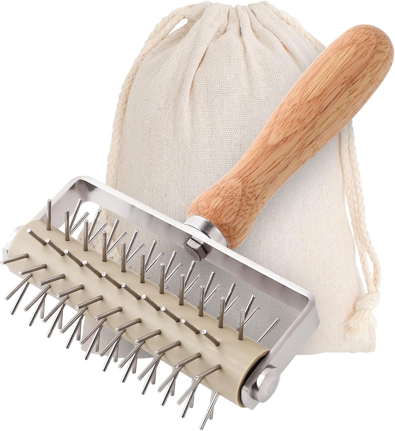 Pizza Dough Docker, Professional Dough Roller with Stainless Steel Spikes Wood Handle, Sturdy Pizza Docking Tool for Home & Commercial Kitchen, Time-Saver for Making Pizza Pie Pastry Bread Pizza Dough Docker, Professional Dough Roller with Stainless Steel Spikes Wood Handle, Sturdy Pizza Docking Tool for Home & Commercial Kitchen, Time-Saver for Making Pizza Pie Pastry Bread