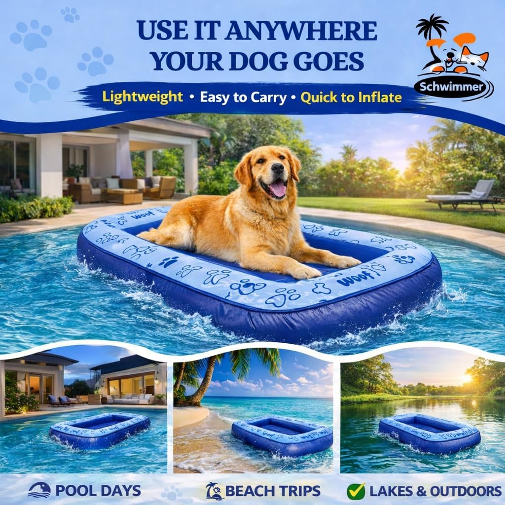 Schwimmer Dog Pool Float – Premium Pool Float for Large Dogs up to 220lbs – Durable & Inflatable Dog Raft for Pool, Lake & Beach – Comfortable & Safe Floating Mat for Summer Fun - Dog Floatie image 5