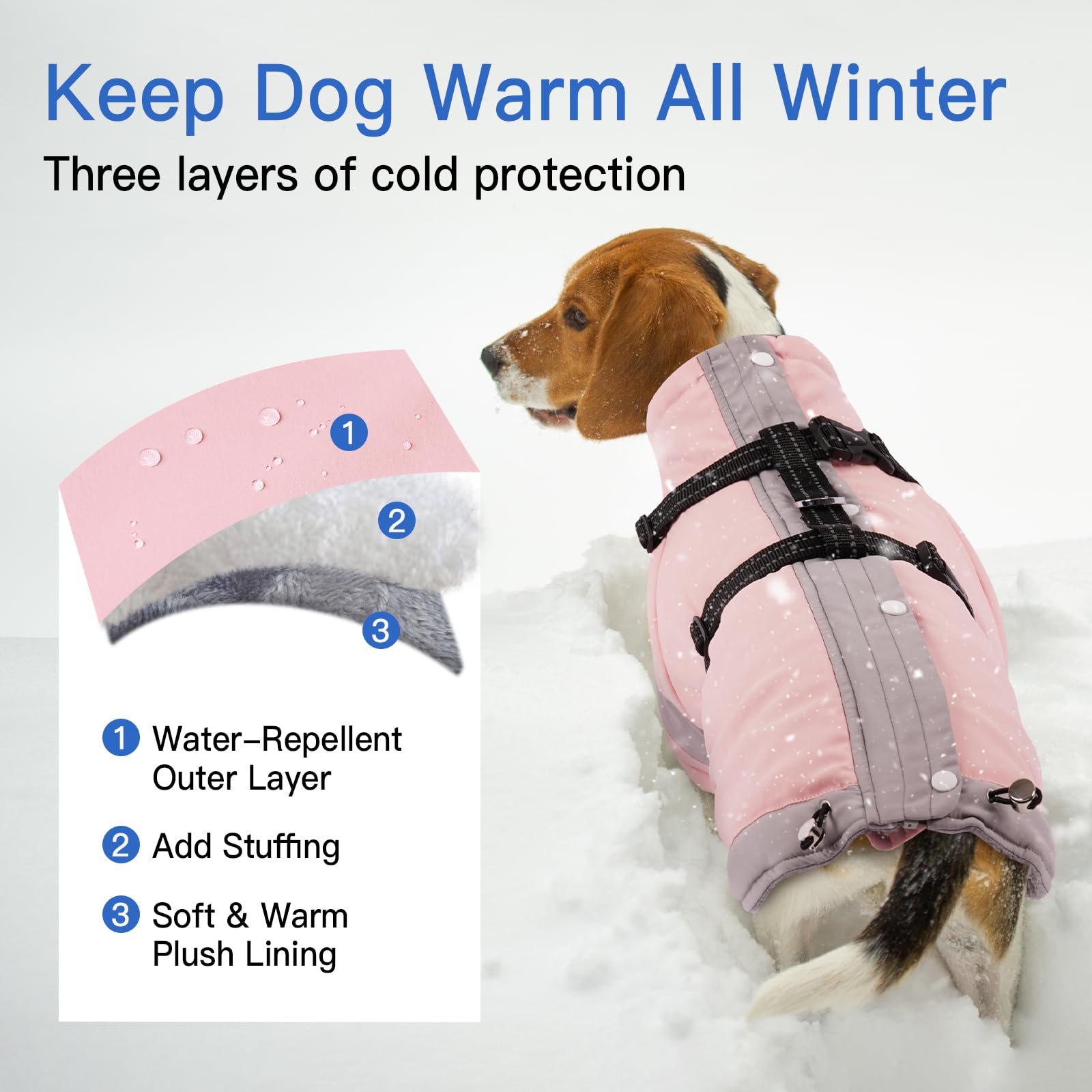 Cappotto per cani con imbracatura riflettente 2 in 1, per passeggiate con cani, cappotto invernale a collo alto antivento per cani di taglia grande, tuta da neve con maniche per proteggere le