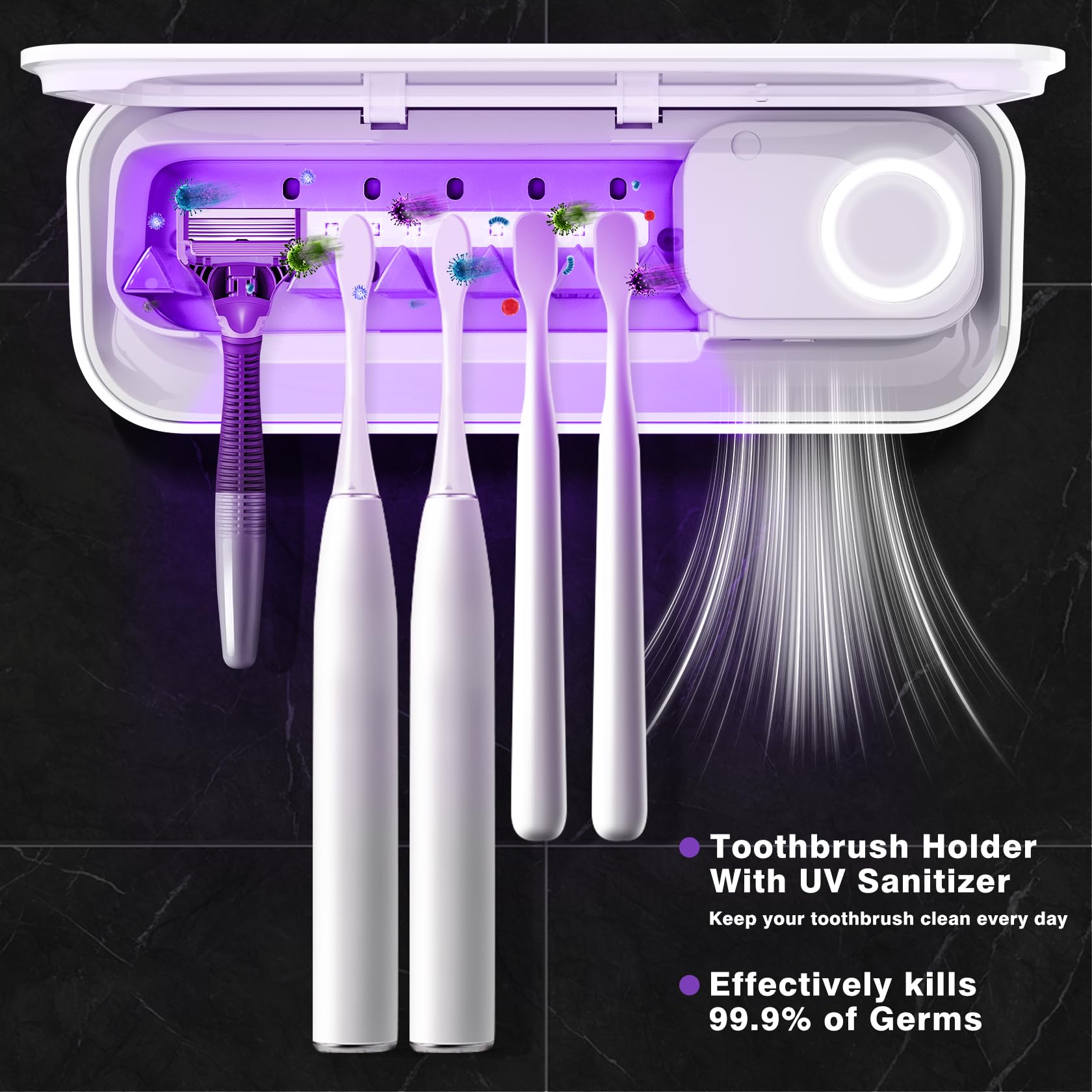 Soporte para cepillo de dientes UV con 5 ranuras para cepillo de dientes, limpiador de cepillos de dientes para baños