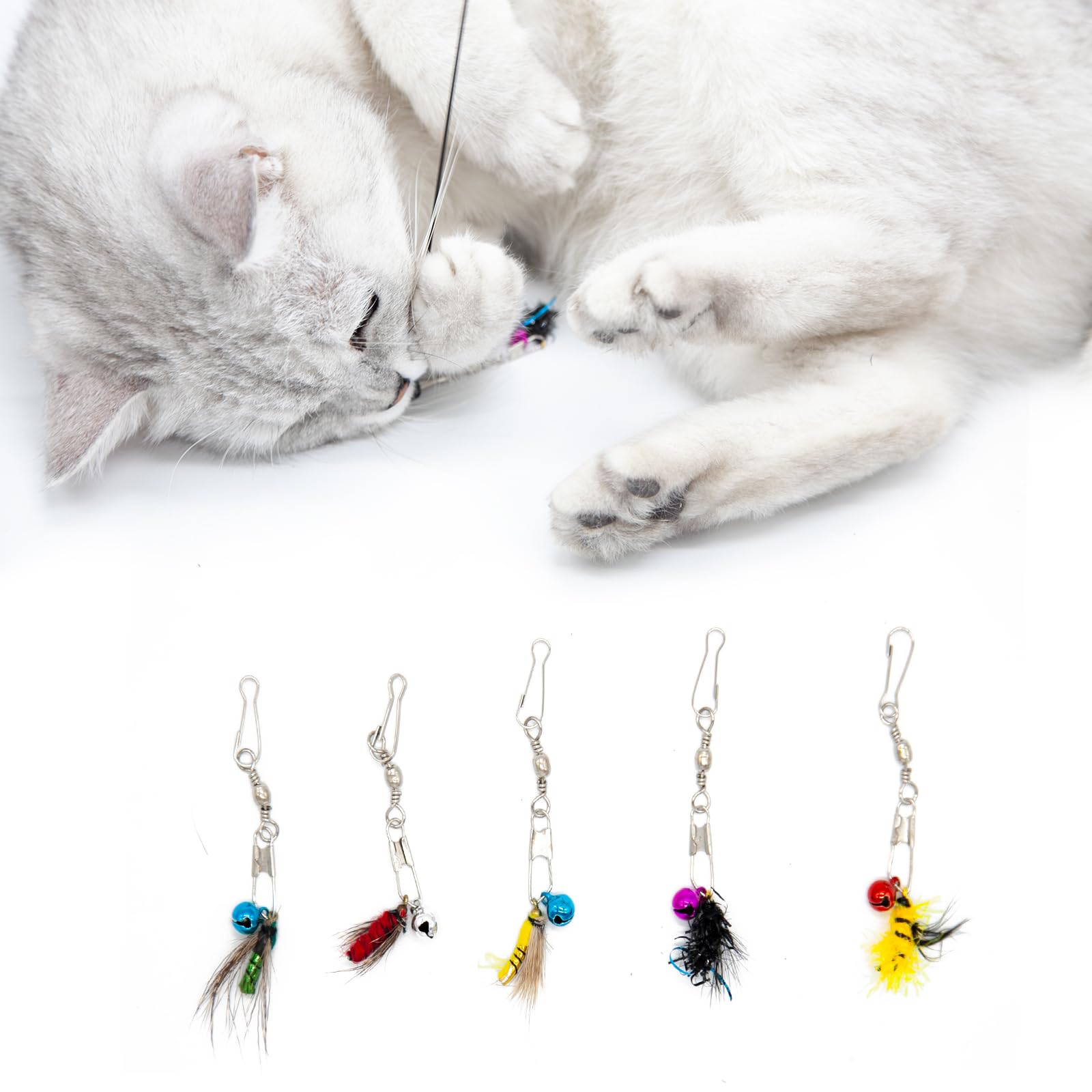 5-Piece Mini Insect Cat Toy Set with Bells for Cat Teaser, Ultra-Realistic, Safe Materials, Compatible with Cat Wands, Insect Toys Ideal for Kitten Exercise & Mental Stimulation