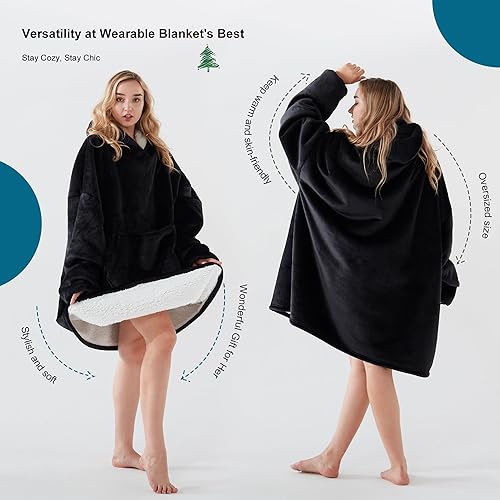 Miniatura 4 de Newspin Thick Wearable Blanket Hoodie, Oversized Sherpa Wearable Blanket with Giant Pocket, Warm & Cozy Blanket Hoodie as Ideal Gift Hoodie