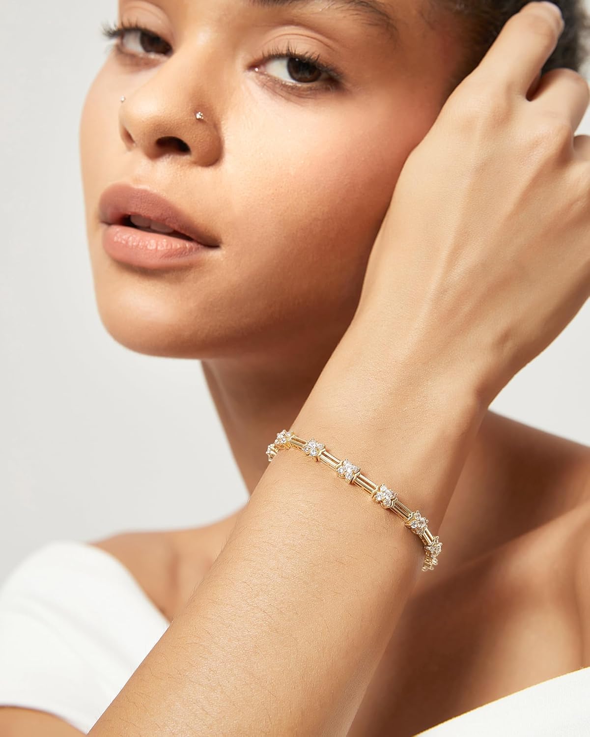 TIGRADE 14K Gold Plated Bracelet for Women Dainty Cubic Zirconia Adjustable Link Chain Bracelets for Lover Mom Friends Size 6.5-7.5 Inch - Image 5