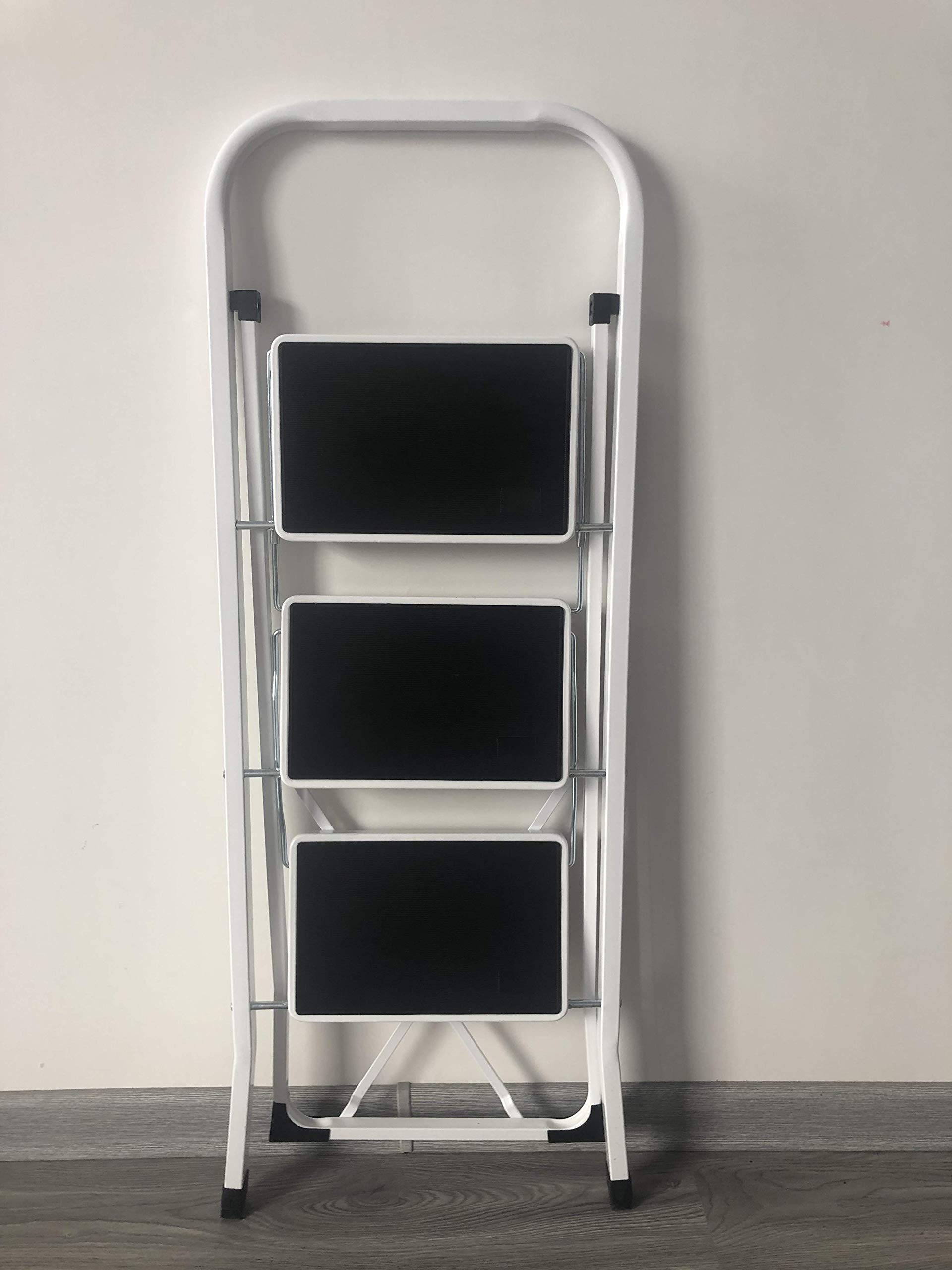 Escabeau pliable à 3 marches - Léger - Antidérapant - Pour le nettoyage de la cuisine dans le bureau à domicile - Décoration - Charge maximale : 150 kg