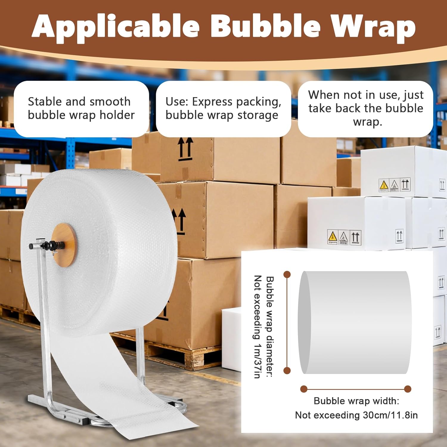 12 inch Bubble Wrap Roll Dispenser, Manual Tabletop Bubble Cushion Foam Wrap Holder for Packing, Moving and Shipping