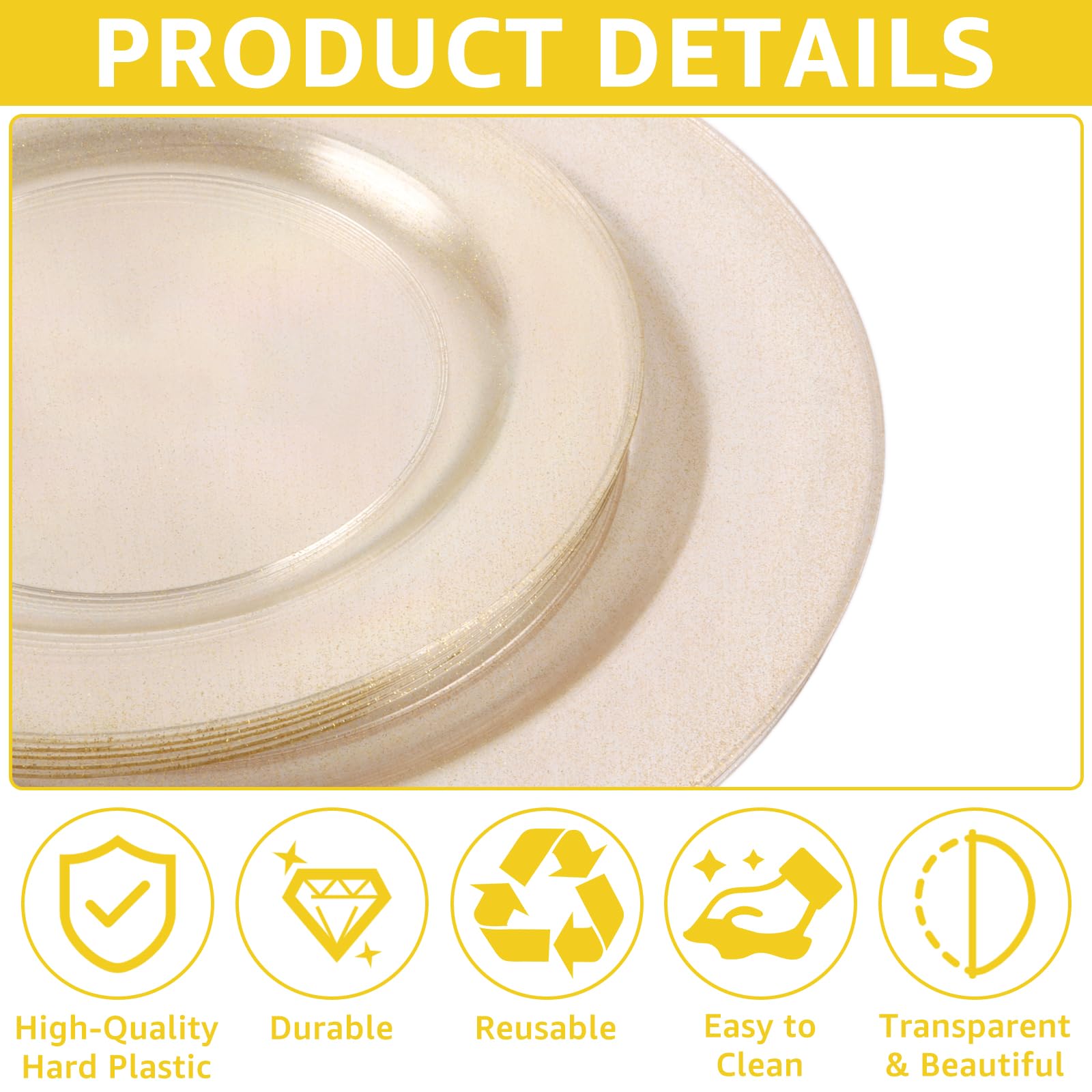 AKOLAFE 40 Pièces Assiettes de fête 19cm et 25,5 cm Assiette Noel Réutilisable Assiettes en Plastique Transparent avec Bordure Dorée Assiettes à Dessert pour Anniversaire, Mariage, Noël, Fêtes