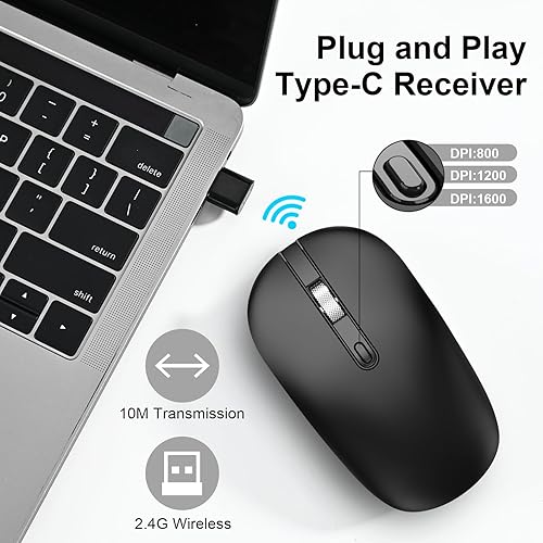 Miniatura 2 de cimetech Ratón inalámbrico para laptop, mouse delgado y silencioso 2.4G portátil con receptor USB, rueda de desplazamiento de metal para laptop,