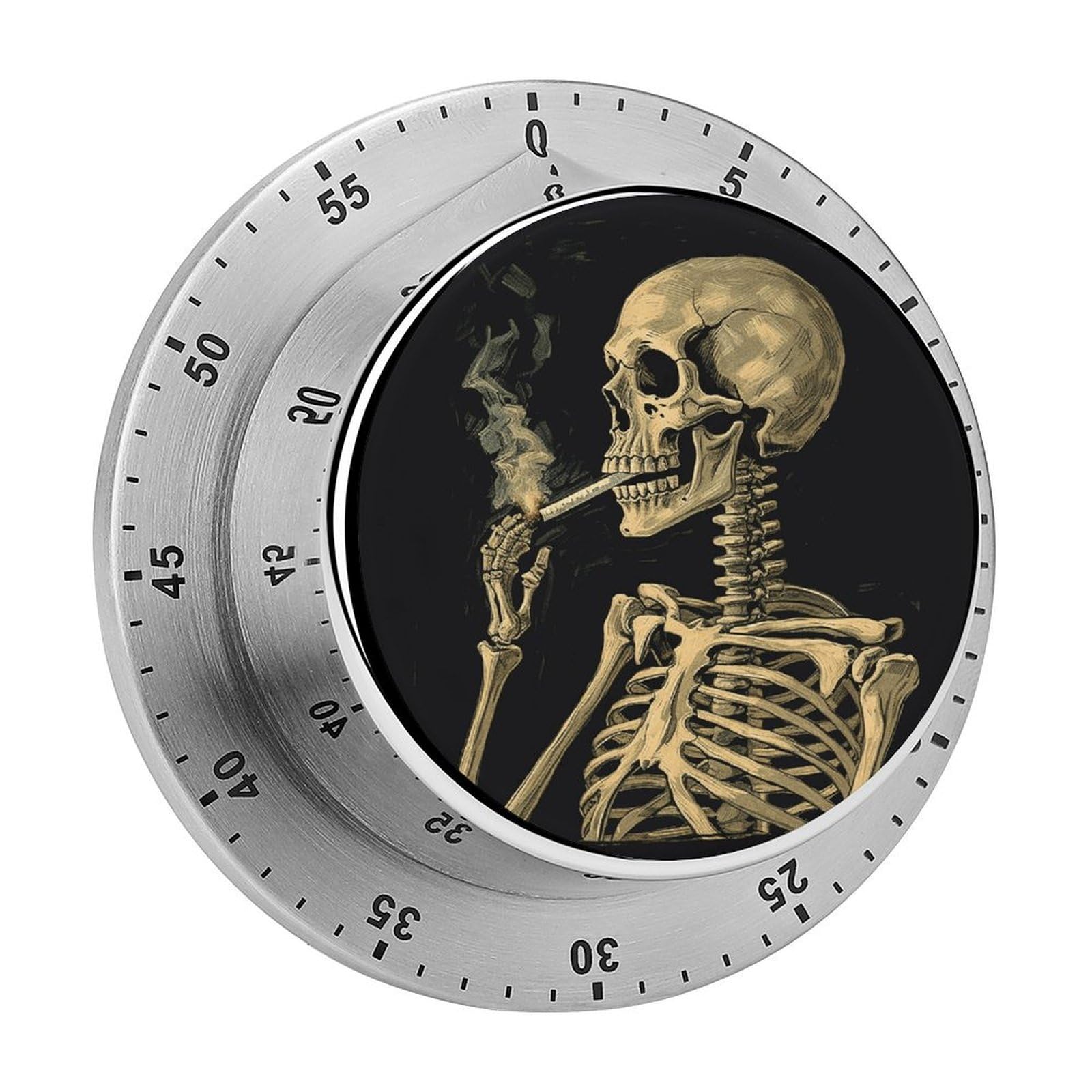 A Skeleton with Burning Cigarette Visual Timer with Loud Alarm 60-Minute Kitchen Timers Exquisite Stainless Steel Body - Mechanical Desk Timer Countdown Clock for Cooking Chef Clock