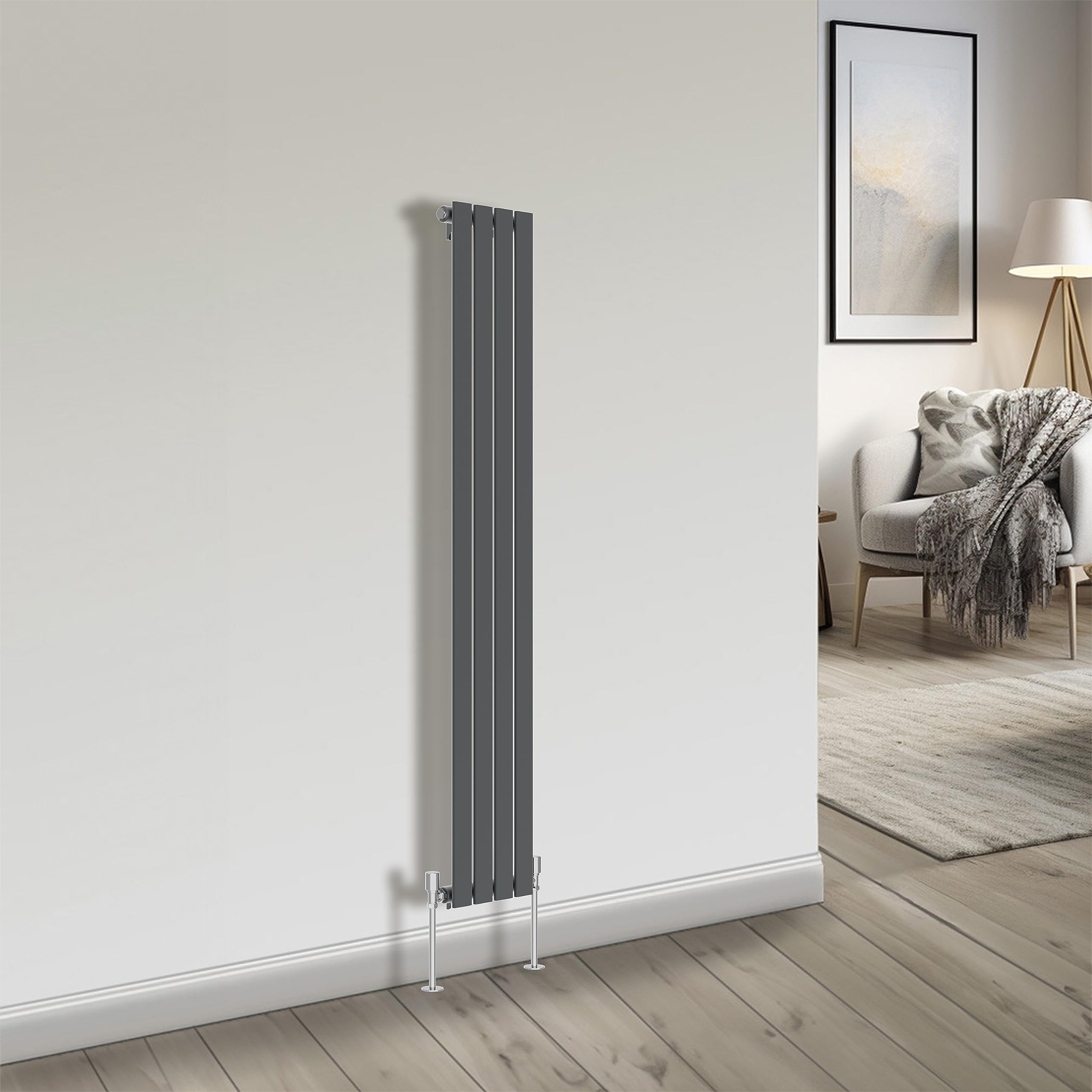 Nrg Anthracite Bathroom Radiator 1600X272mm Single Flat Panel Rad