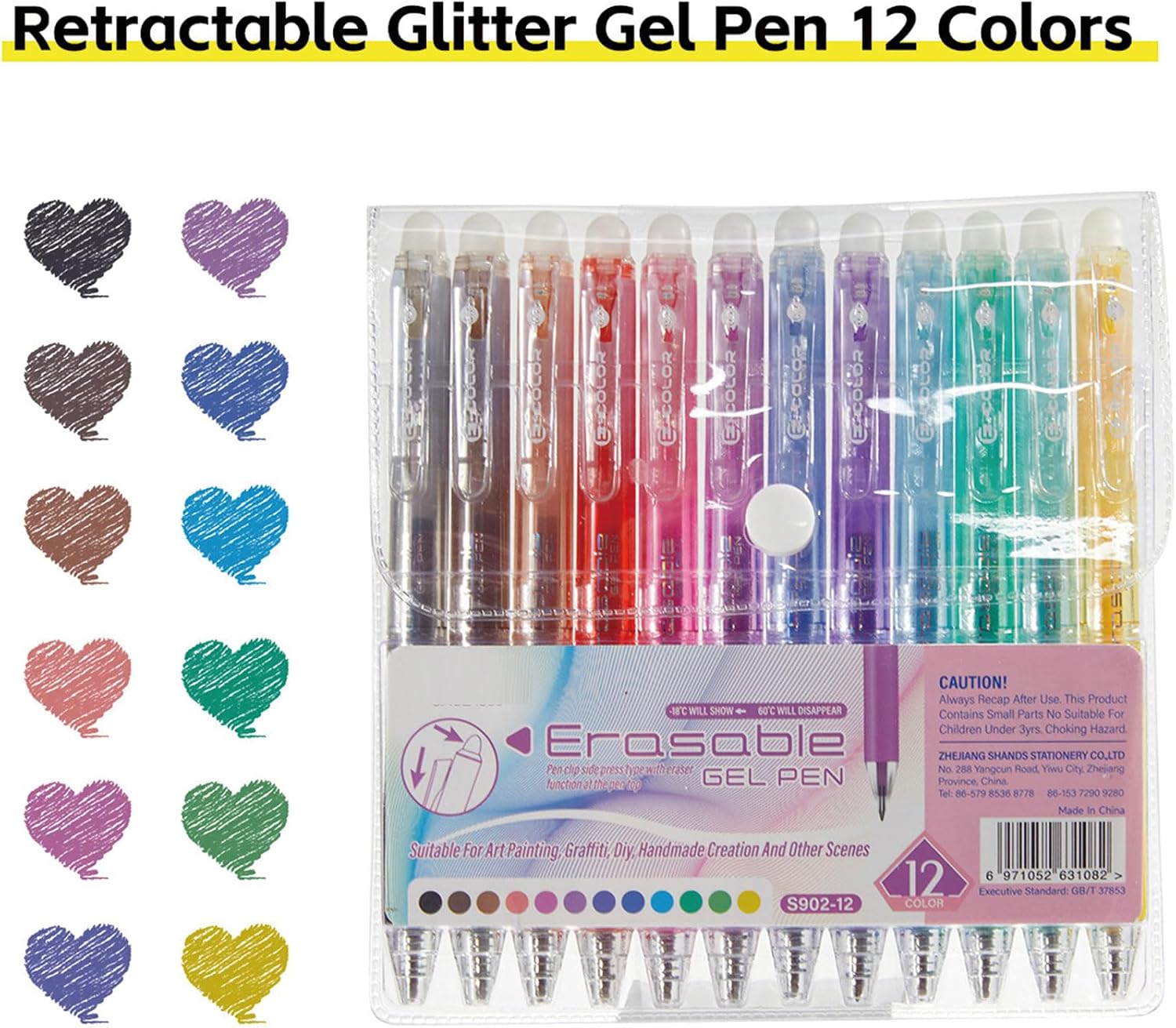 MOZXIRZ 12 Pcs Colored Retractable Erasable Pens Cute Glitter Colored Pens 0.7mm Point Smooth Writing Drawing Pen Erasable Gel Pen for Women Men Office School Supplies (12Pcs Colored Ink) image 2