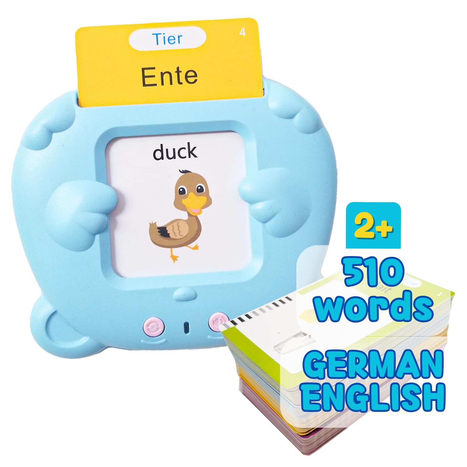 ZEENKIND German & English Talking Flash Cards with 510 Sight Words for Toddlers 2 3 4 5 6 Years Old, Learn German for Kids, Audible Pocket Speech Early Learning Bilingual Flashcard Toys, 255 Cards